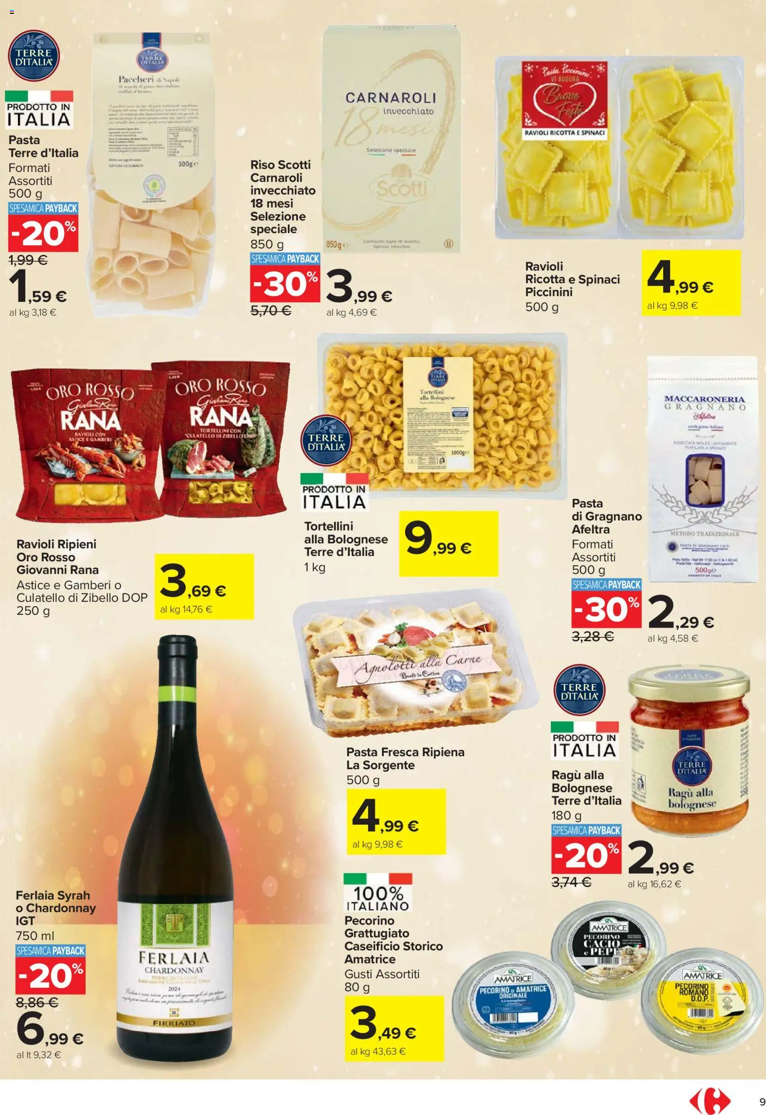 Volantino Carrefour del 27.11.2025 | Pagina: 9 | Prodotti: Ravioli, Ricotta, Paccheri, Pecorino