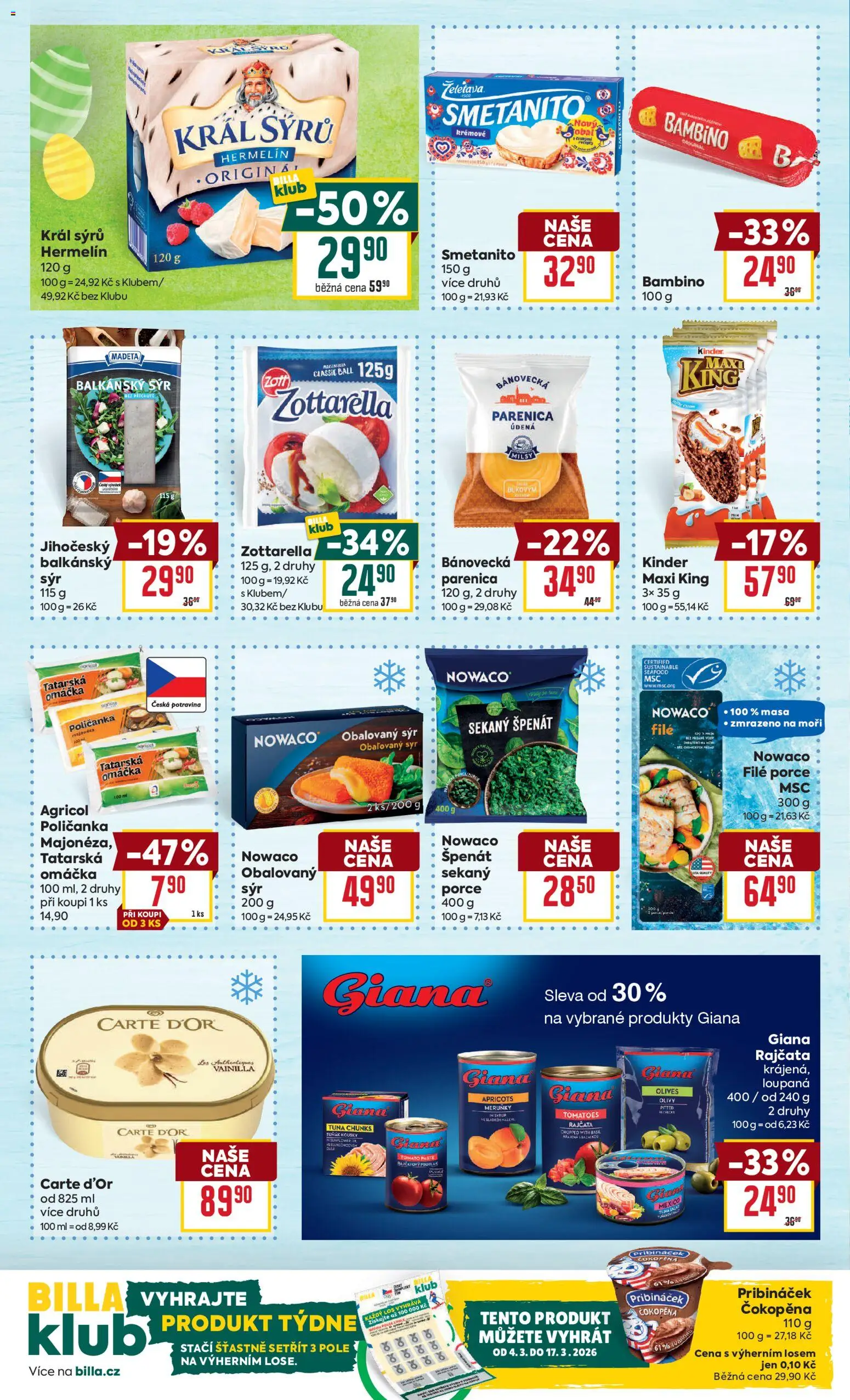 Billa Velký leták od 04.03.2026 | Strana: 20 | Produkty: Tuňák, Pribináček, Olivy, Tatarská omáčka