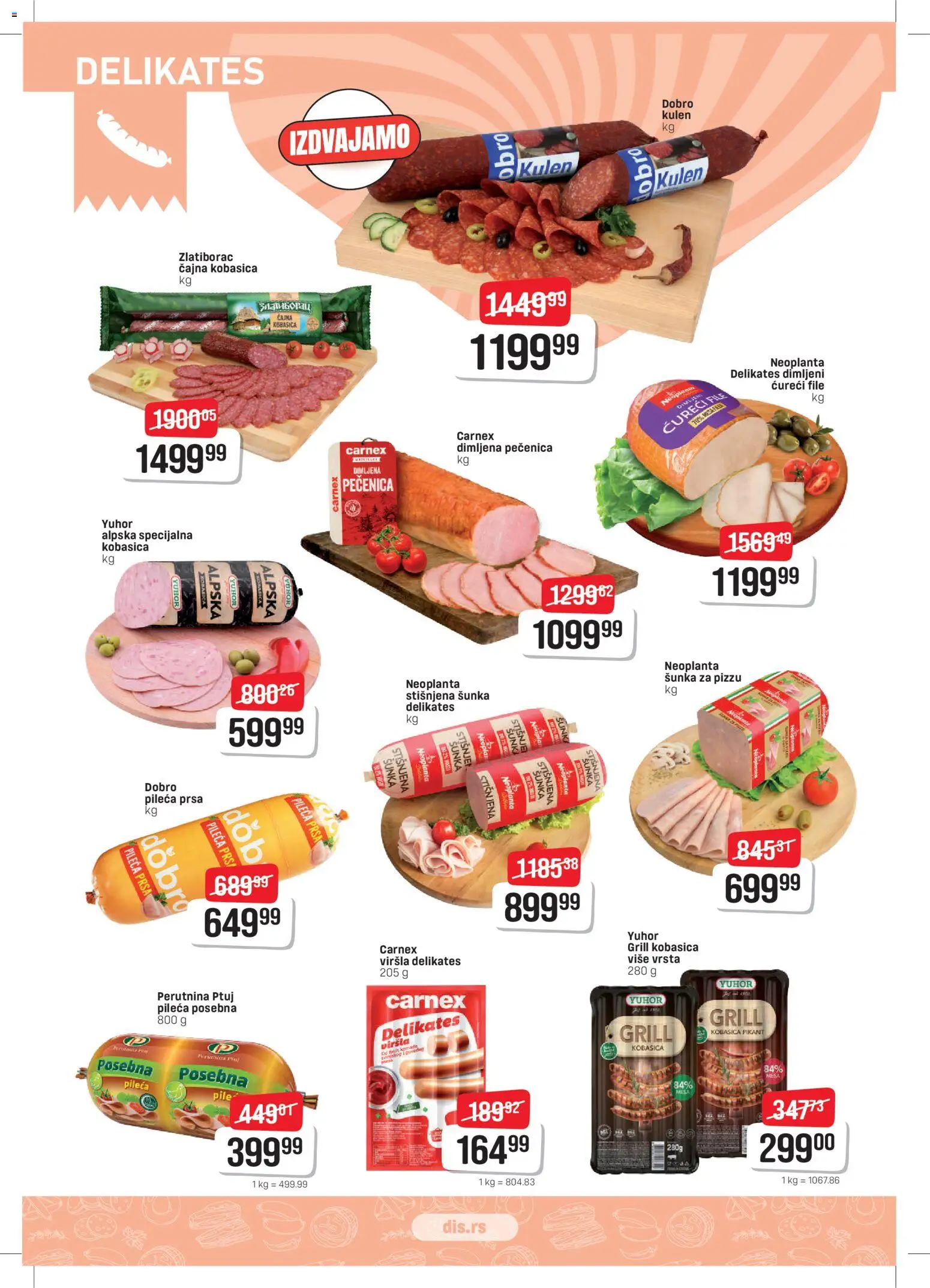 DIS katalog - važi od 12.03.2026 | Strana: 2 | Proizvode: Pileća prsa, Kulen, Pile, Ćureći file