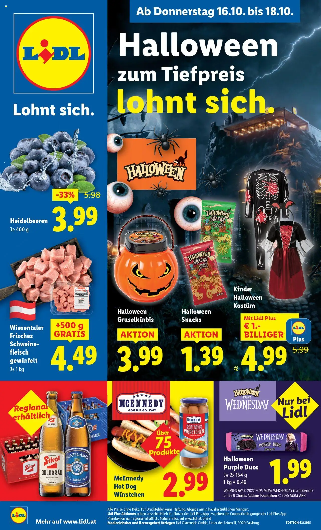 Lidl Flugblatt gültig ab 16.10.2025 | Seite: 1 | Produkte: Bier, Schweinefleisch, Tee