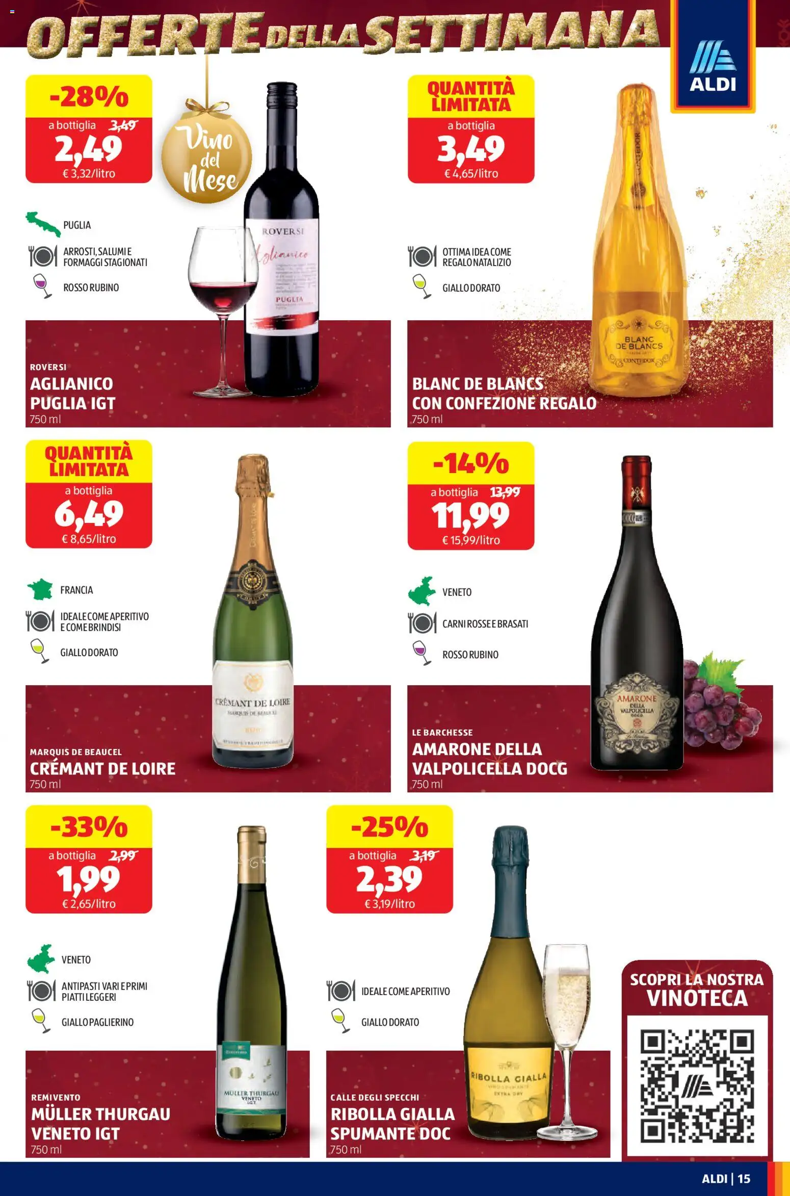 Volantino Aldi del 15.12.2025 | Pagina: 15 | Prodotti: Vino, Spumante, Bottiglia, Aperitivo
