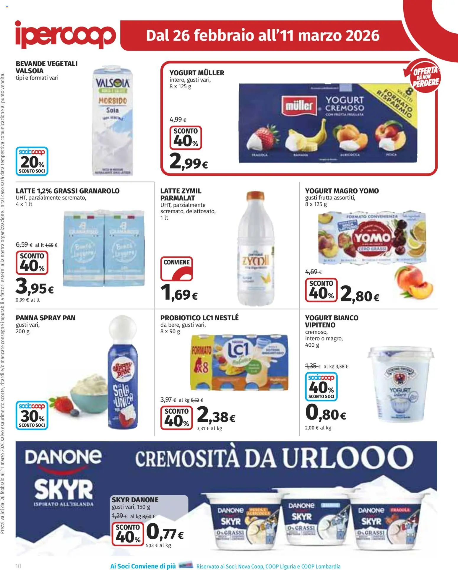 Volantino Ipercoop del 26.02.2026 | Pagina: 10 | Prodotti: Yogurt, Panna, Latte, Data