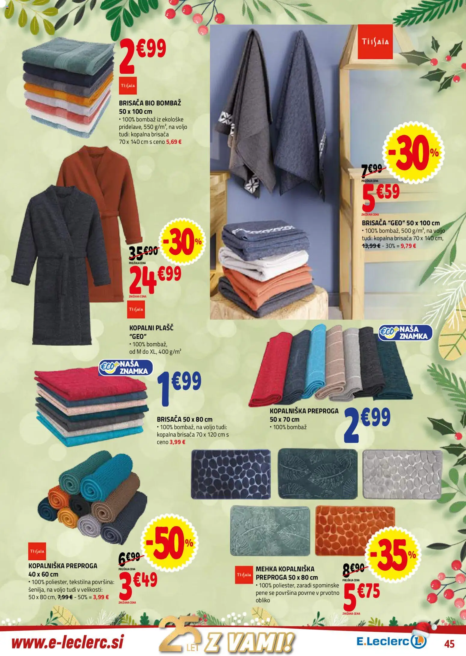 Novi E.leclerc katalog ponudbe – veljaven od 27.12.2025 | Stran: 45 | Izdelki: Brisača, Kopalna brisača, Plasc, Kopalni plasc