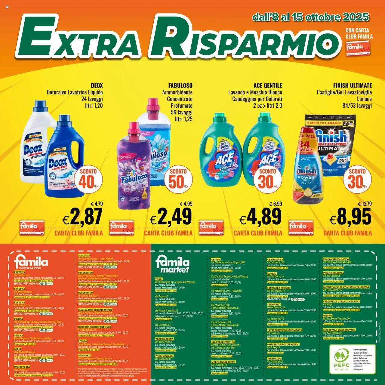 Volantino Famila del 08.10.2025 | Pagina: 4 | Prodotti: Candeggina, Limone, Lavatrice, Lavanda