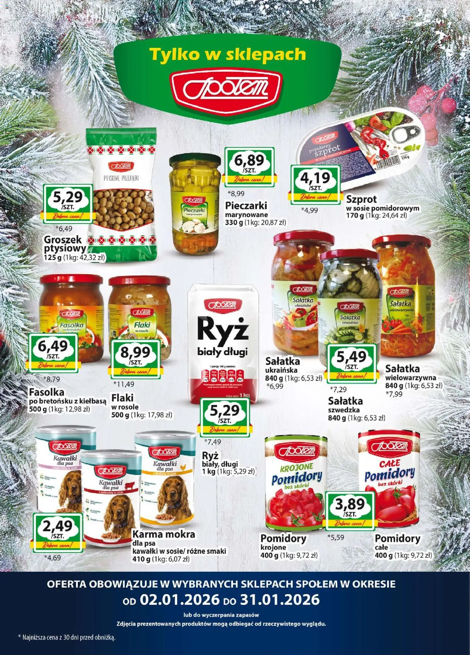 Społem Gazetka od 01.01.2026 | Strona: 10 | Produkty: Groszek, Pieczarki, Flaki, Sałatka