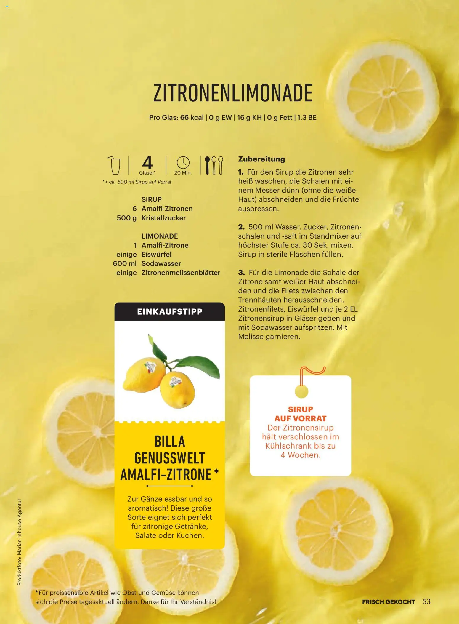 Billa Frisch Gekocht gültig ab 01.05.2026 | Seite: 53 | Produkte: Gemüse, Zitrone, Kühlschrank, Saft