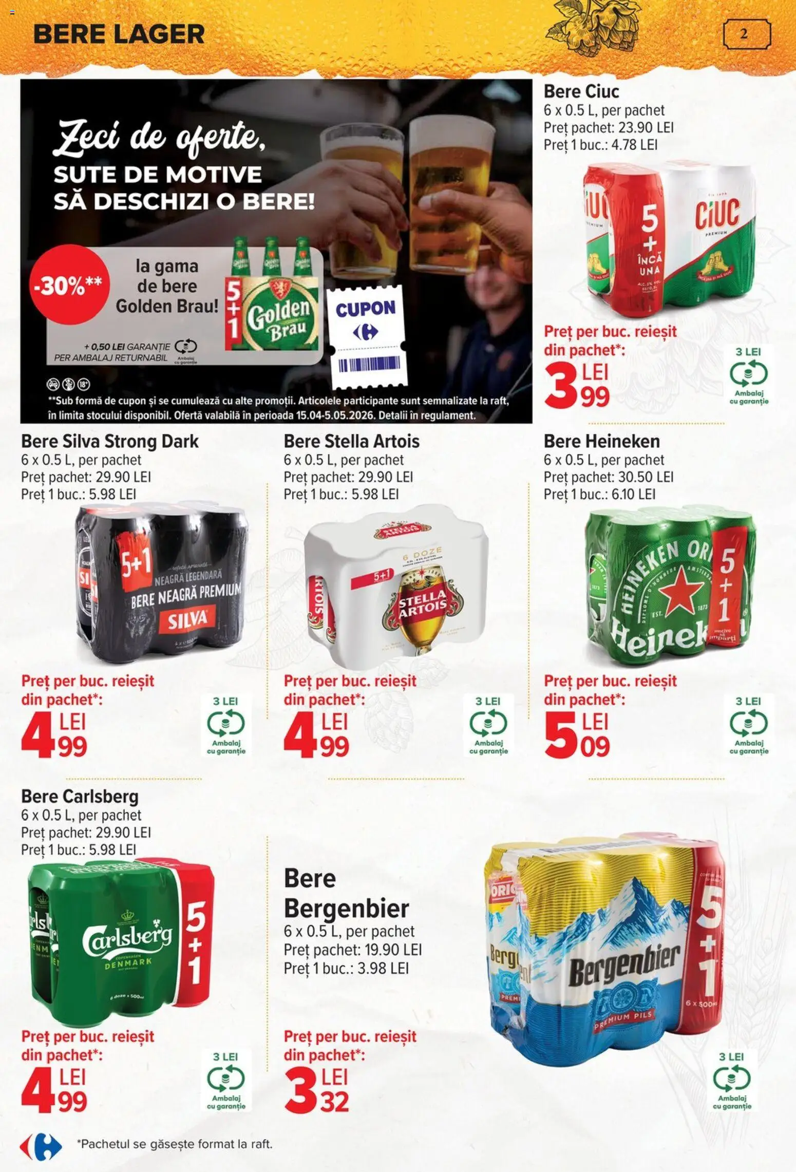 Noul catalog Carrefour – valabil de la 15.04.2026 | Pagină: 2 | Produse: Atıştırmalık, Bere, Plastik Kulübe