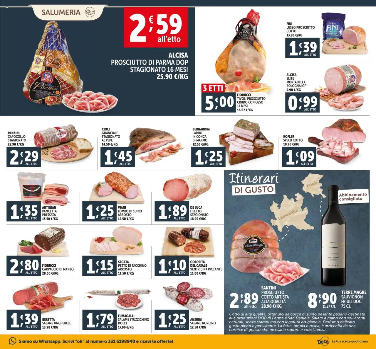 Volantino Decò del 16.10.2025 | Pagina: 5 | Prodotti: Prosciutto di Parma, Manzo, Tacchino, Mortadella
