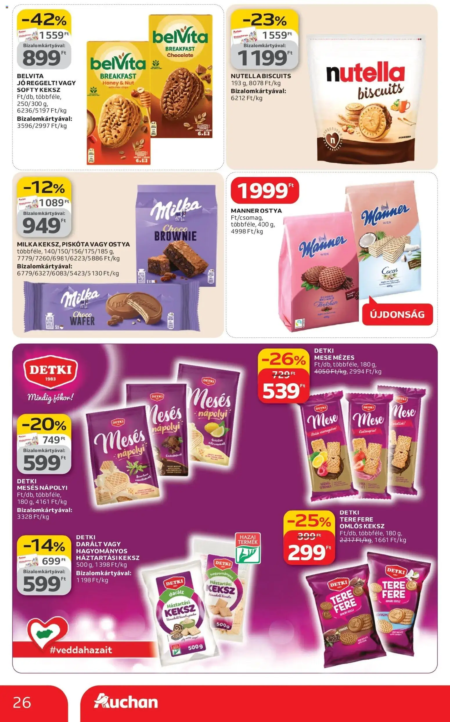 Auchan akciós ujság - amely érvényes a következő dátumtól: 12.03.2026 | Oldal: 26 | Termékek: Háztartási keksz, Bourbon, Brownie, Nápolyi