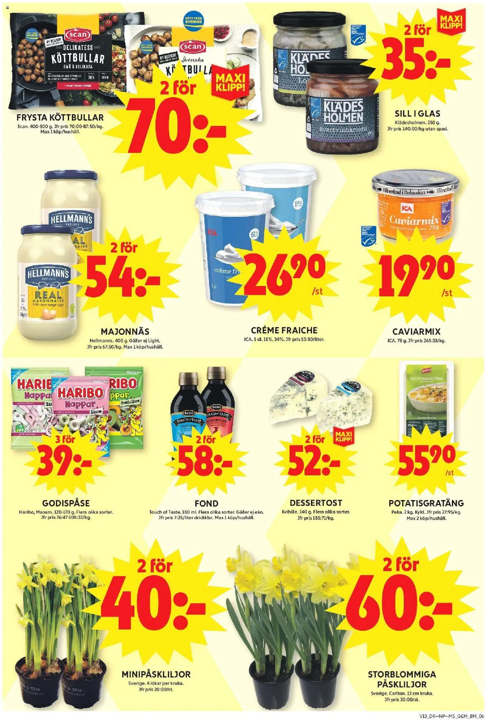 ICA Maxi reklamblad aktuell från 23.03.2026 | Sida: 6 | Produkter: Köttbullar, Galler, Sill, Potatisgratäng