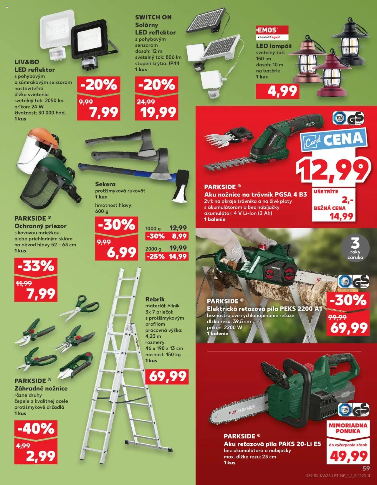 Nové Kaufland akcie – leták je platný od 04.09.2025 | Strana: 59 | Produkty: Elektrická reťazová píla, Led reflektor, Reflektor, Aku reťazová píla