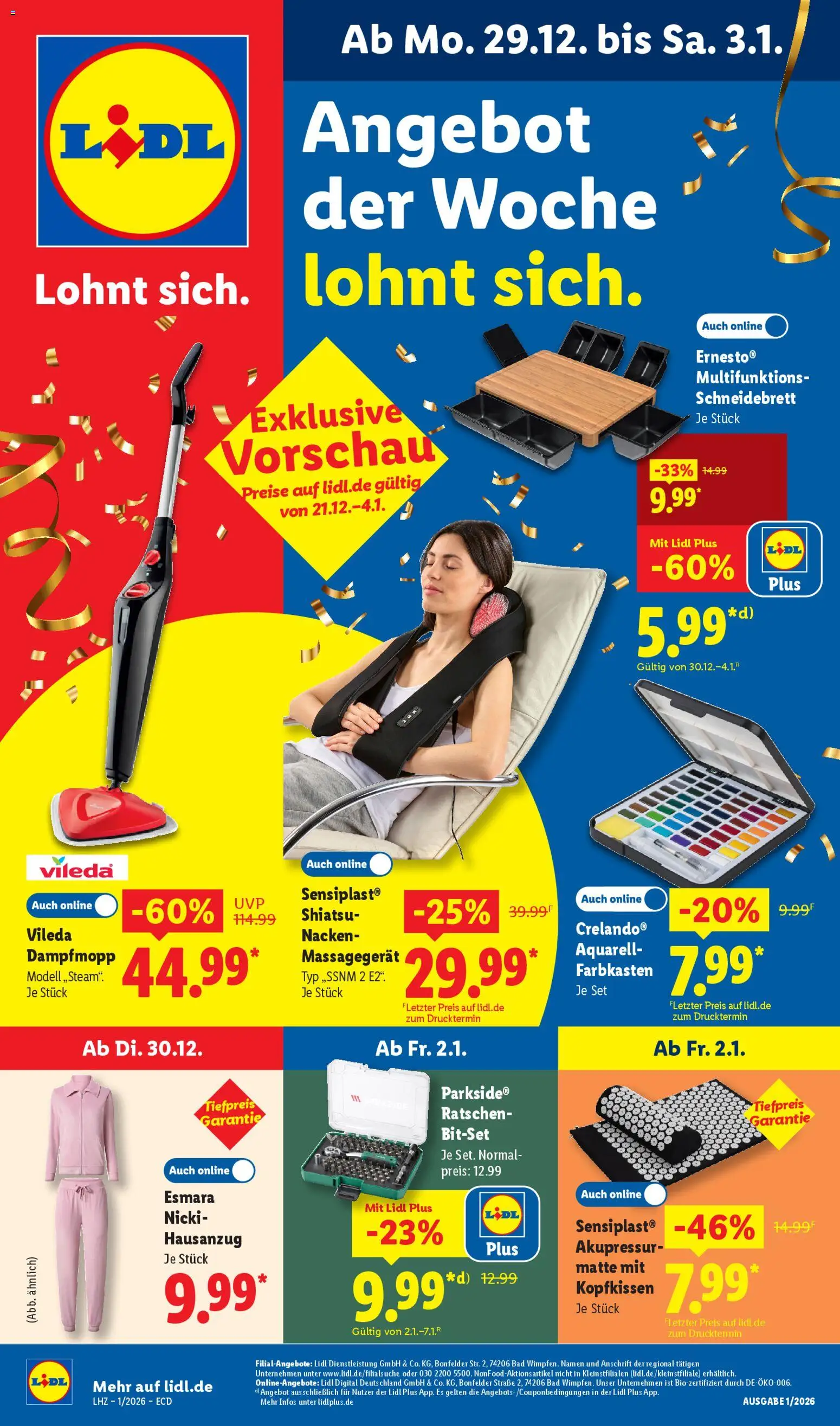 Lidl - Prospekt – gültig ab 29.12.2025 | Seite: 1 | Produkte: Bad, Kopfkissen, Massagegerät