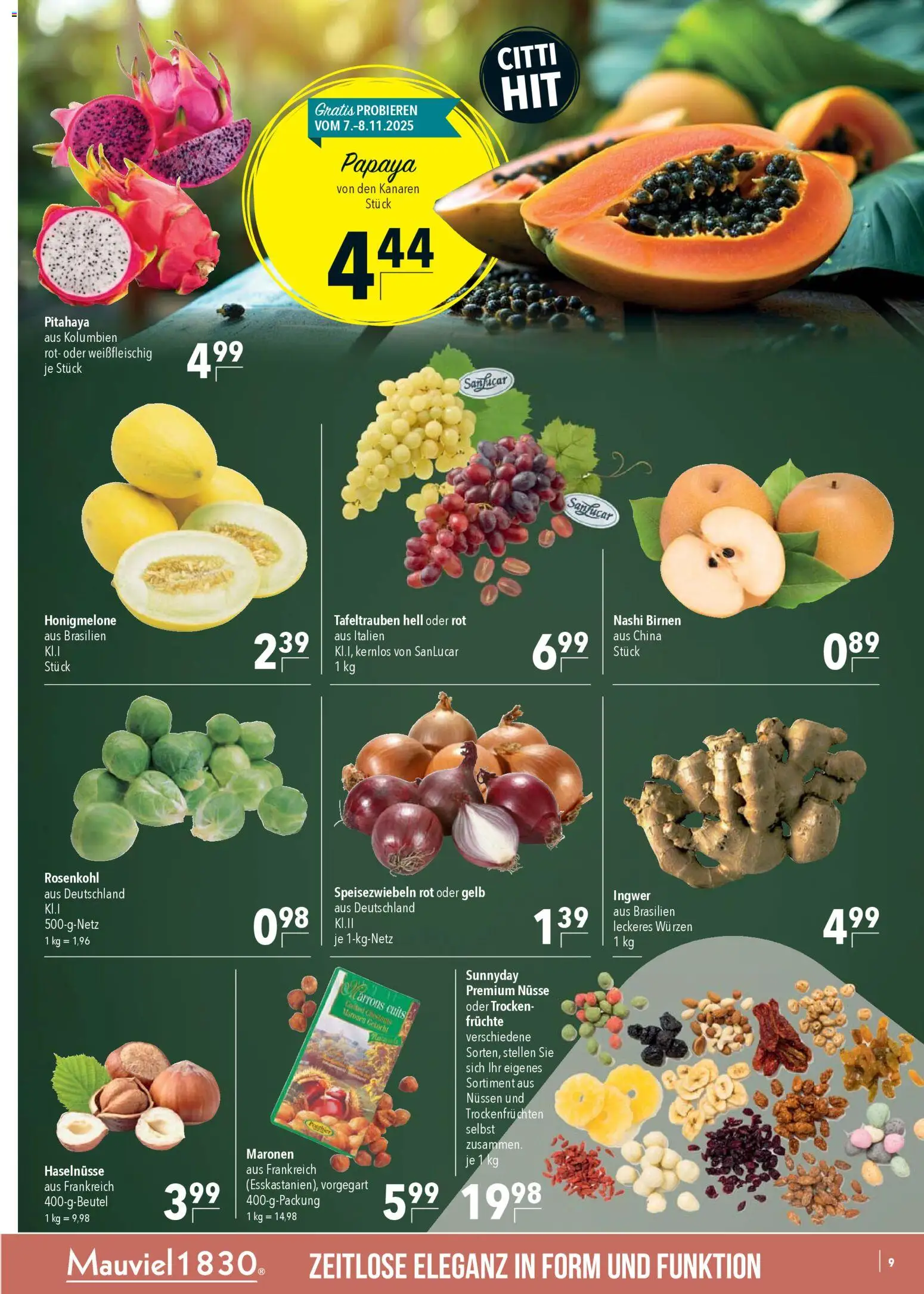 CITTI Markt Prospekt 	 – gültig ab 05.11.2025 | Seite: 9 | Produkte: Honigmelone, Nüsse