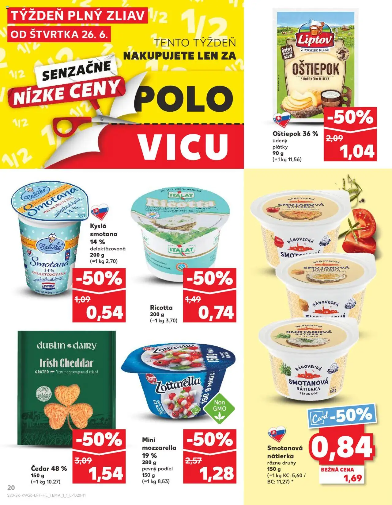 Nové Kaufland akcie – leták je platný od 26.06.2025 | Strana: 20 | Produkty: Smotana, Mozzarella
