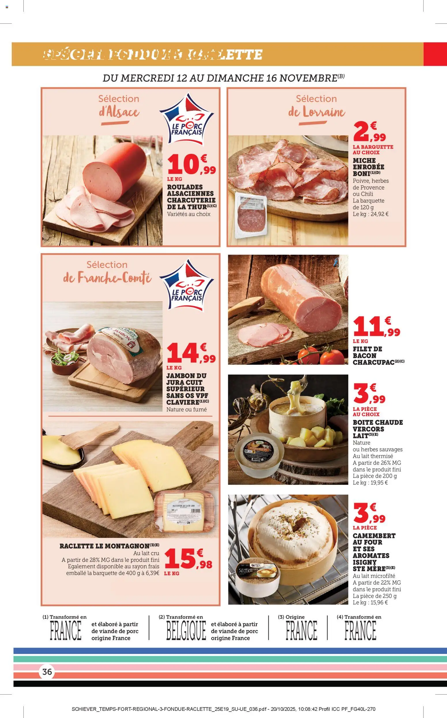 {H1} | Page: 36 | Produits: Viande de porc, Raclette, Viande, Camembert
