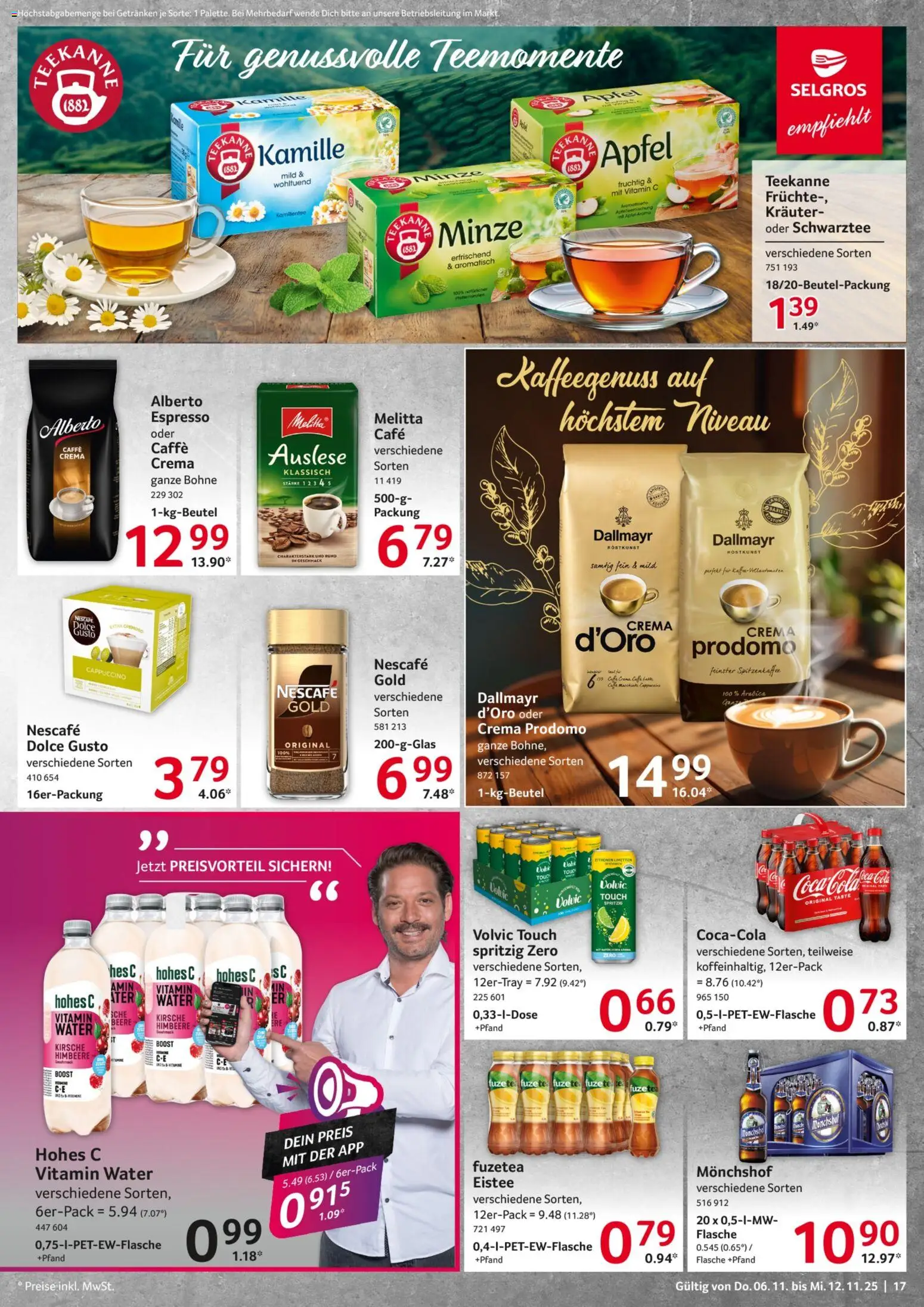 Selgros Prospekt 	 – gültig ab 06.11.2025 | Seite: 17 | Produkte: Melitta, Monchshof, Nescafe, Volvic