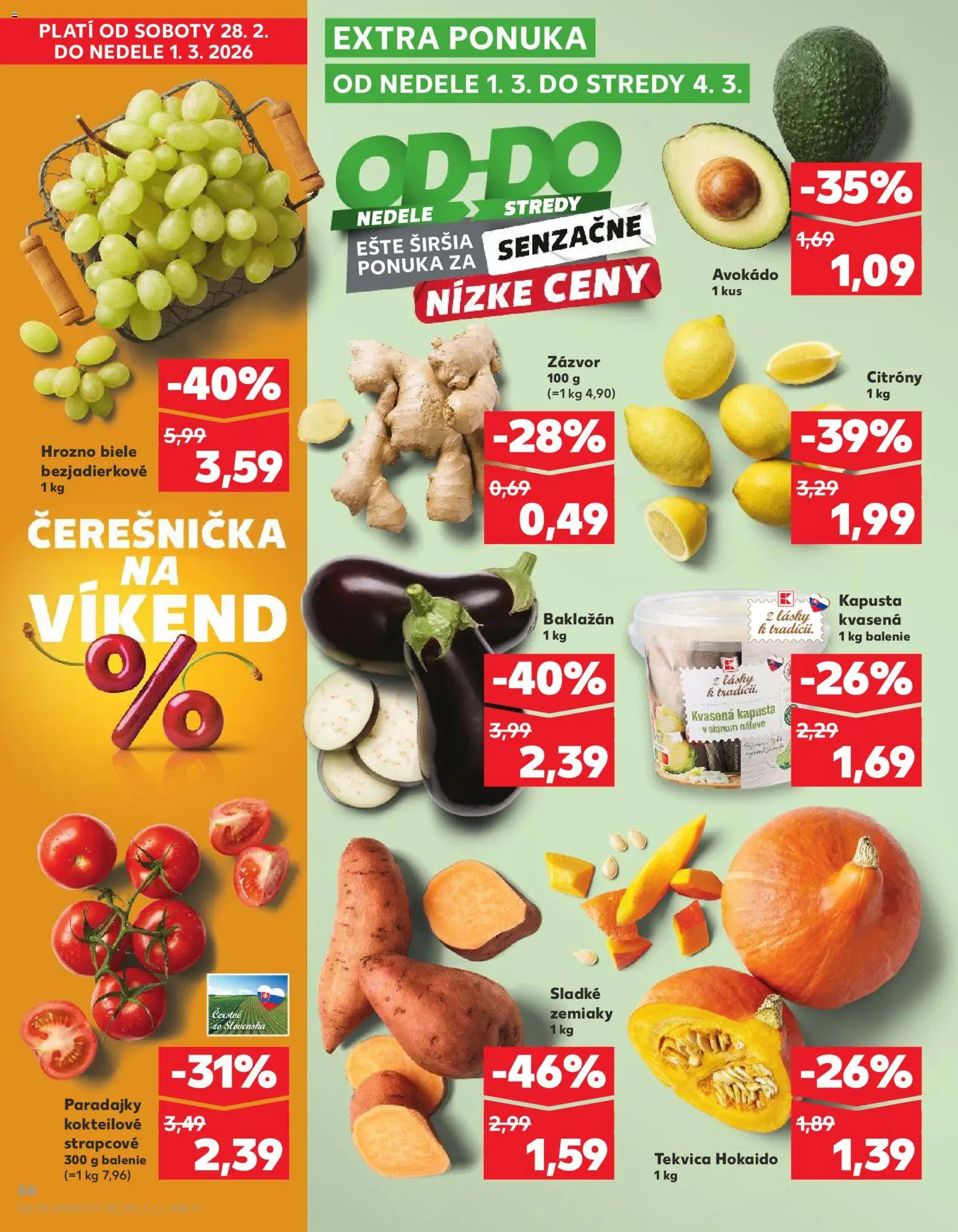 Nové Kaufland akcie – leták je platný od 26.02.2026 | Strana: 66 | Produkty: Kapusta, Zázvor, Citróny, Hrozno