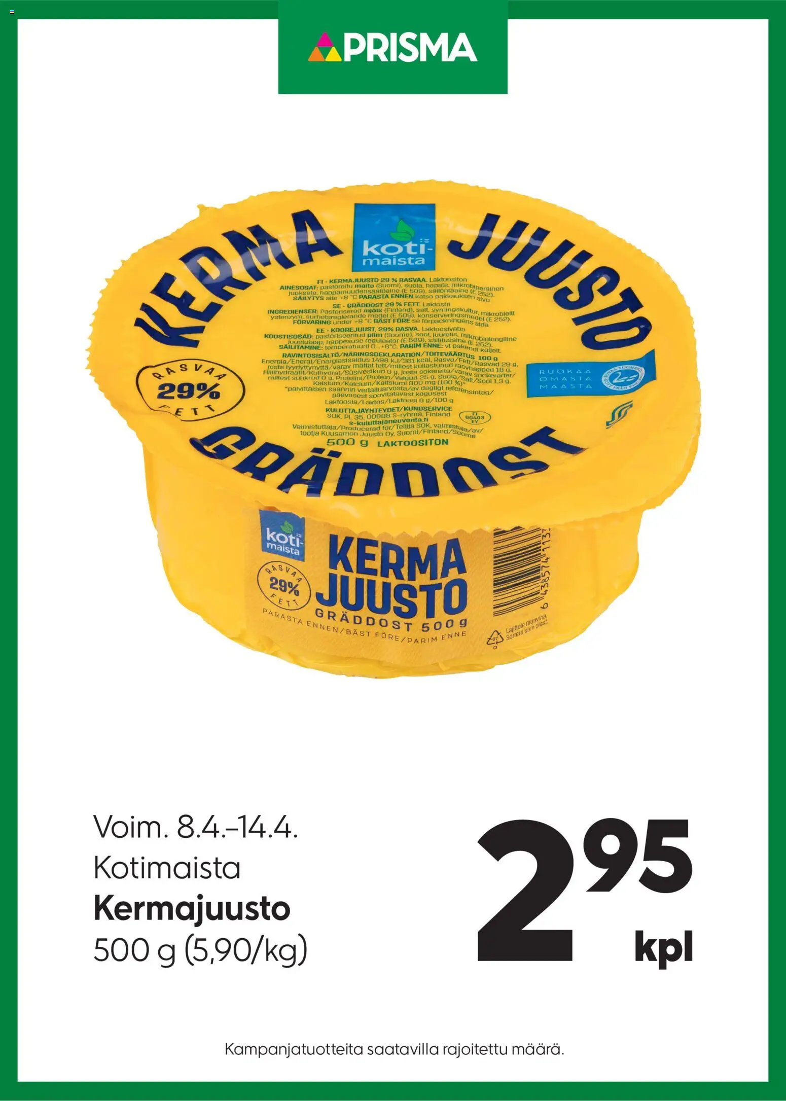 Prisma tarjoukset Kermajuusto – voimassa 08.04.2026 alkaen | Sivu: 1 | Tuotteet: Kermajuusto, Maito, Juusto, Kerma