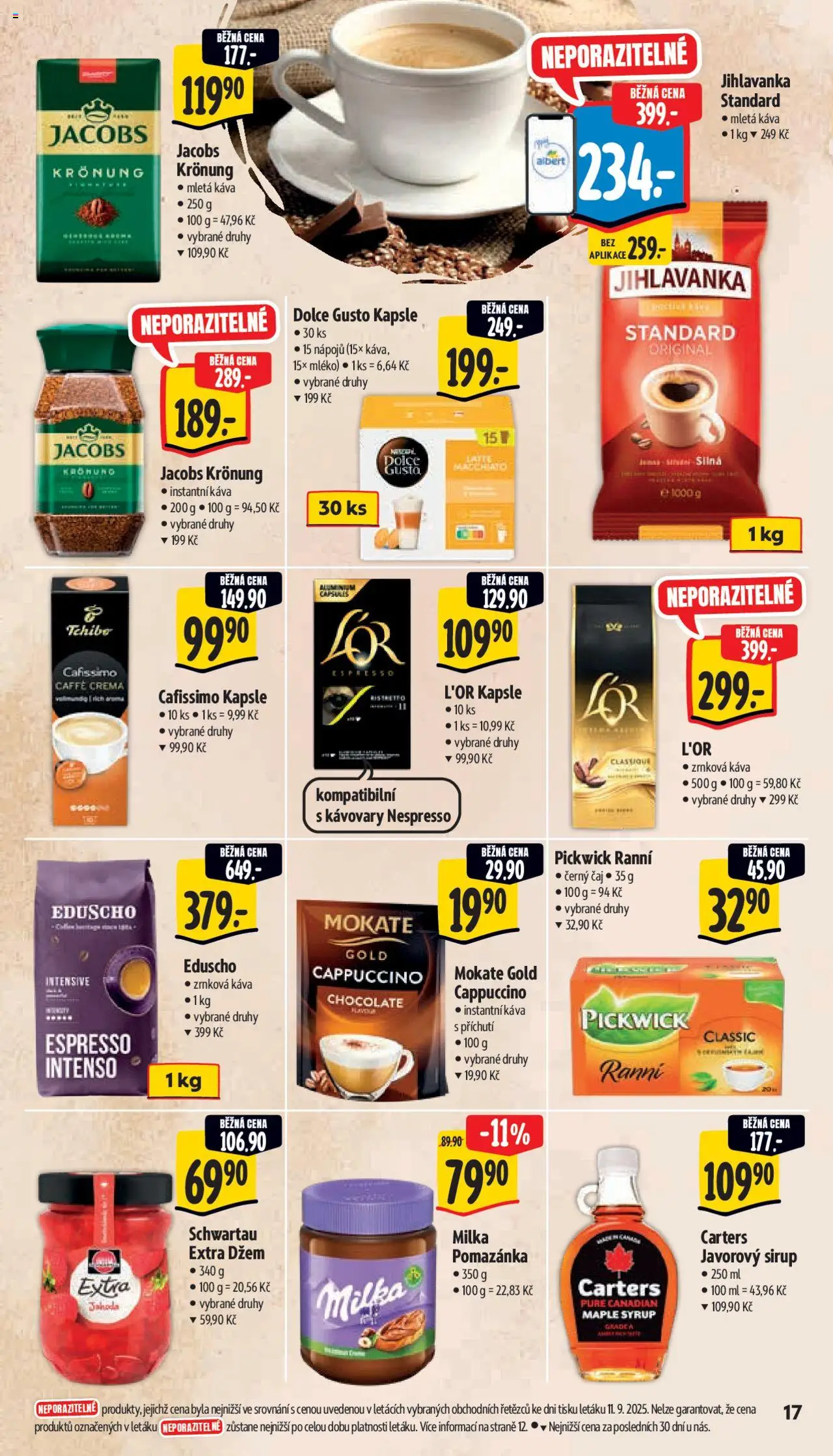 Albert leták - Supermarket od 17.09.2025 | Strana: 25 | Produkty: Dolce Gusto, Jacobs, Cafissimo kapsle, Mletá káva