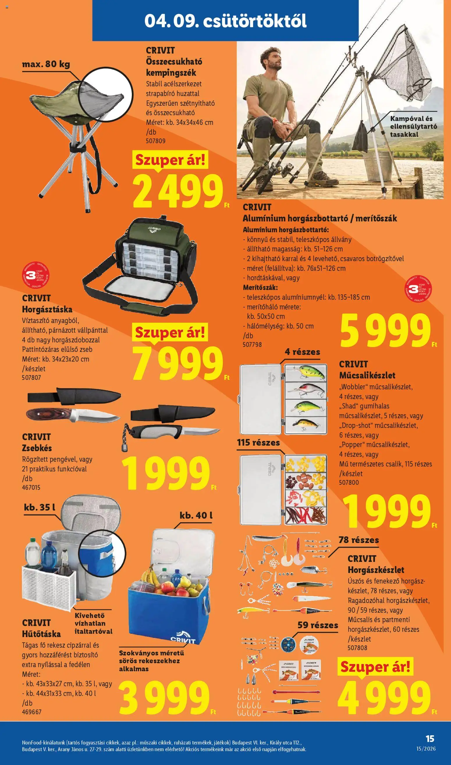 Lidl akciós ujság - amely érvényes a következő dátumtól: 09.04.2026 | Oldal: 15 | Termékek: Horgásztáska, Játékok, Hűtőtáska