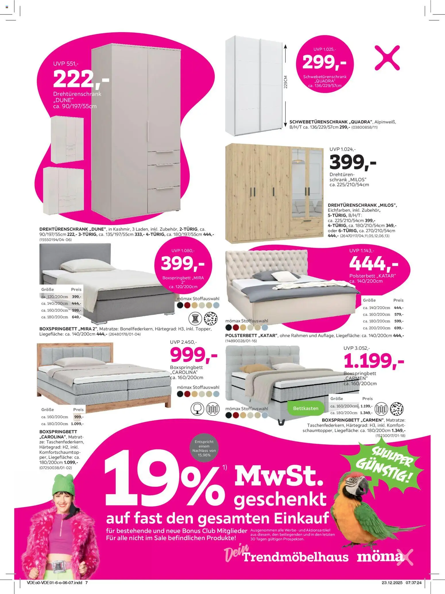 Mömax Prospekt 	 – gültig ab 27.12.2025 | Seite: 7 | Produkte: Matratze, Schwebetürenschrank, Boxspringbett, Schrank
