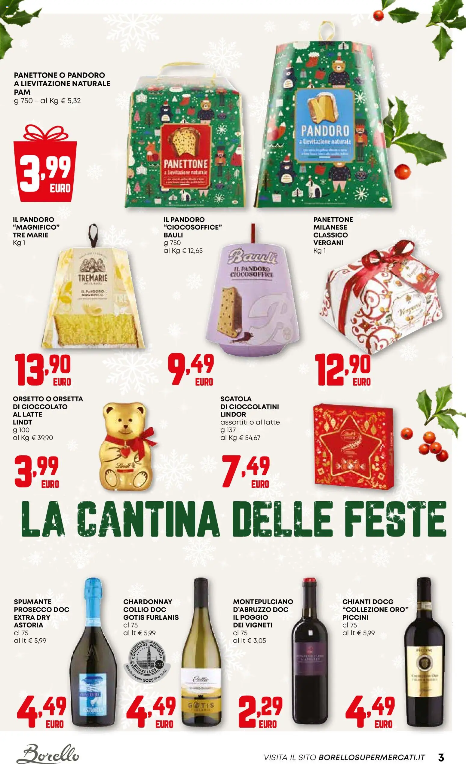 Volantino Borello Supermercati del 04.12.2025 | Pagina: 3 | Prodotti: Cioccolato, Prosecco, Panettone, Spumante