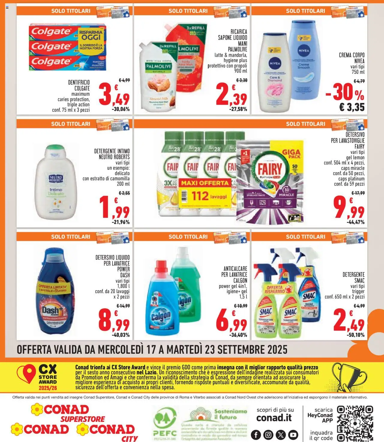 Volantino Conad del 17.09.2025 | Pagina: 8 | Prodotti: Crema, Detergente intimo, Detersivo per lavastoviglie, Lavastoviglie