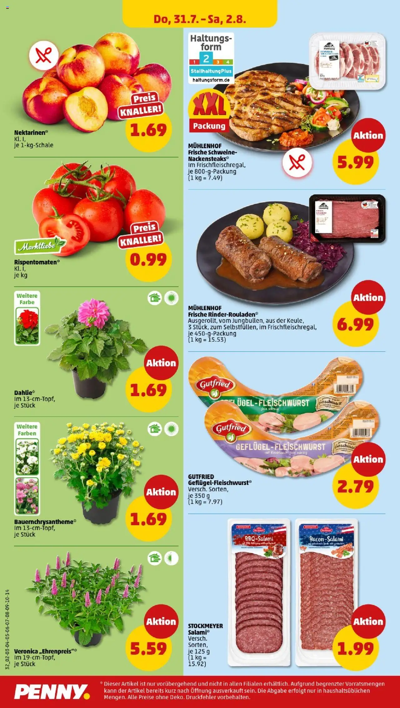 Penny -  Baden-Württemberg - gültig ab dem 28.07.2025 | Seite: 32 | Produkte: Rinderrouladen, Nektarinen, Salami