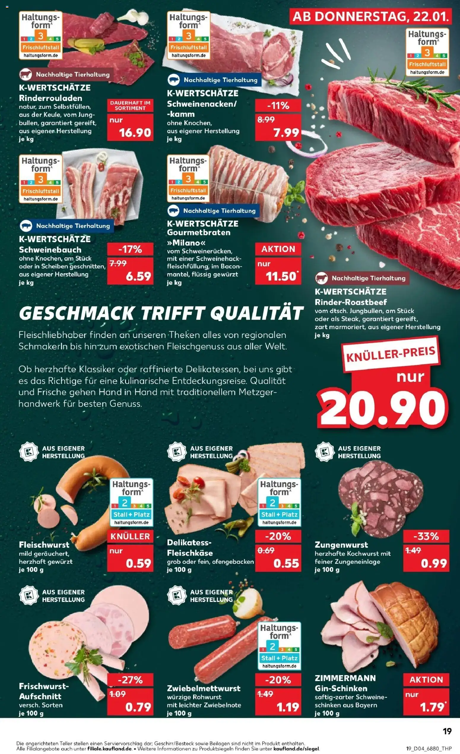 Kaufland prospekt Neunkirchen	 – gültig ab 22.01.2026 | Seite: 19 | Produkte: Rinderrouladen, Schweinebauch, Schinken