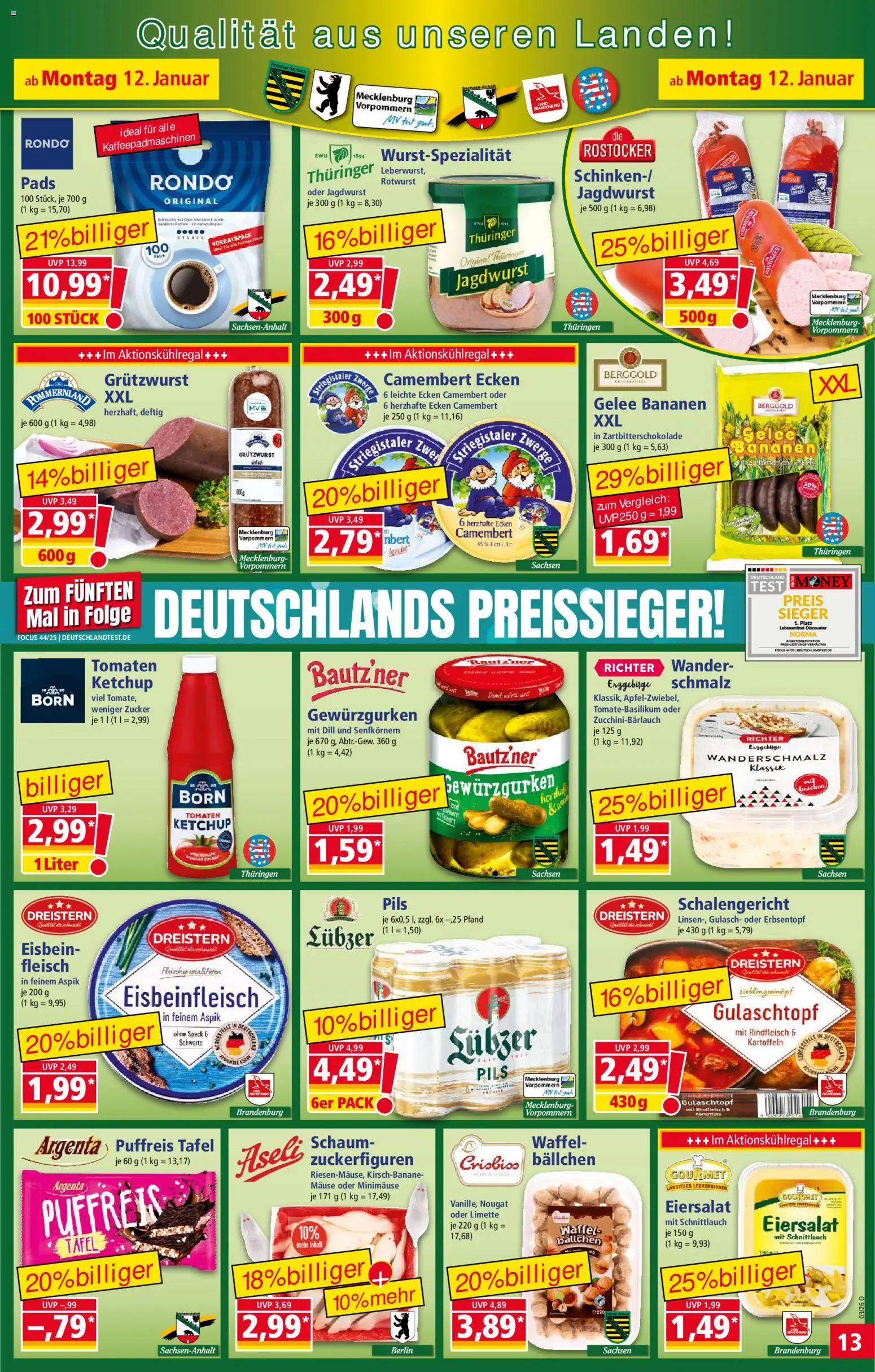 Norma Prospekt 	 – gültig ab 12.01.2026 | Seite: 13 | Produkte: Bananen, Kartoffeln, Rindfleisch, Ketchup