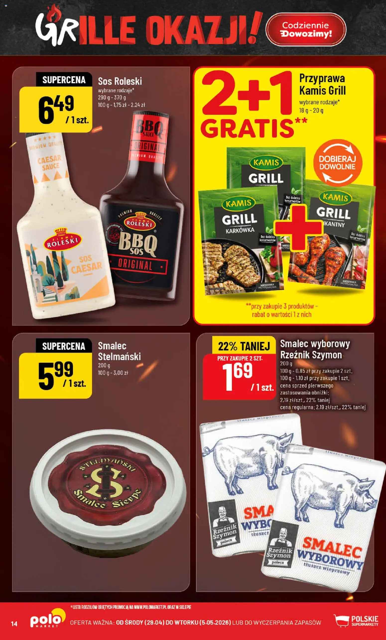 POLOmarket gazetka od 29.04.2026 | Strona: 14 | Produkty: Karkówka, Smalec wyborowy, Grill, Sos