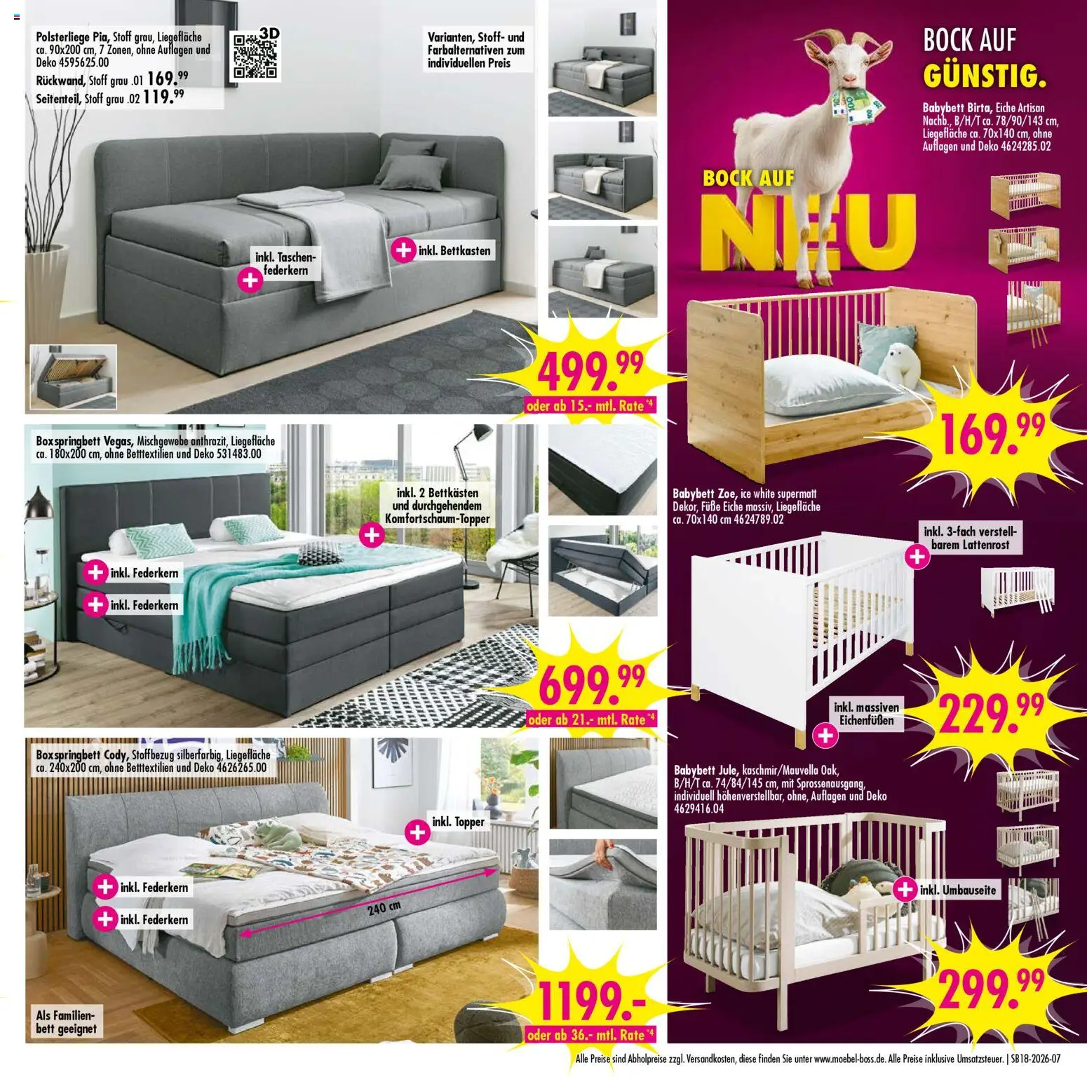 SB Möbel Boss Prospekt 	 – gültig ab 25.04.2026 | Seite: 7 | Produkte: Bett, Lattenrost, Boxspringbett, Topper