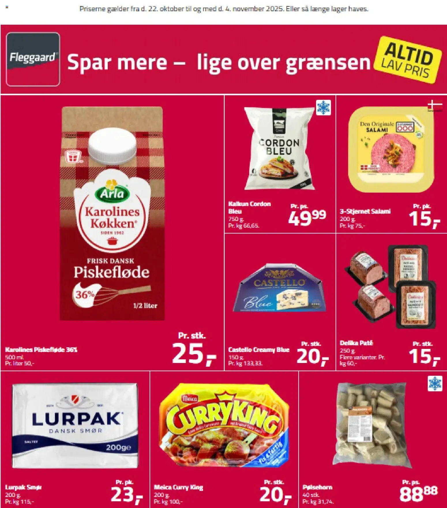 Fleggaard tilbudsavis – gyldig fra 22.10.2025 | Side: 1 | Produkter: Smør, Pølsehorn, Salami, Kalkun