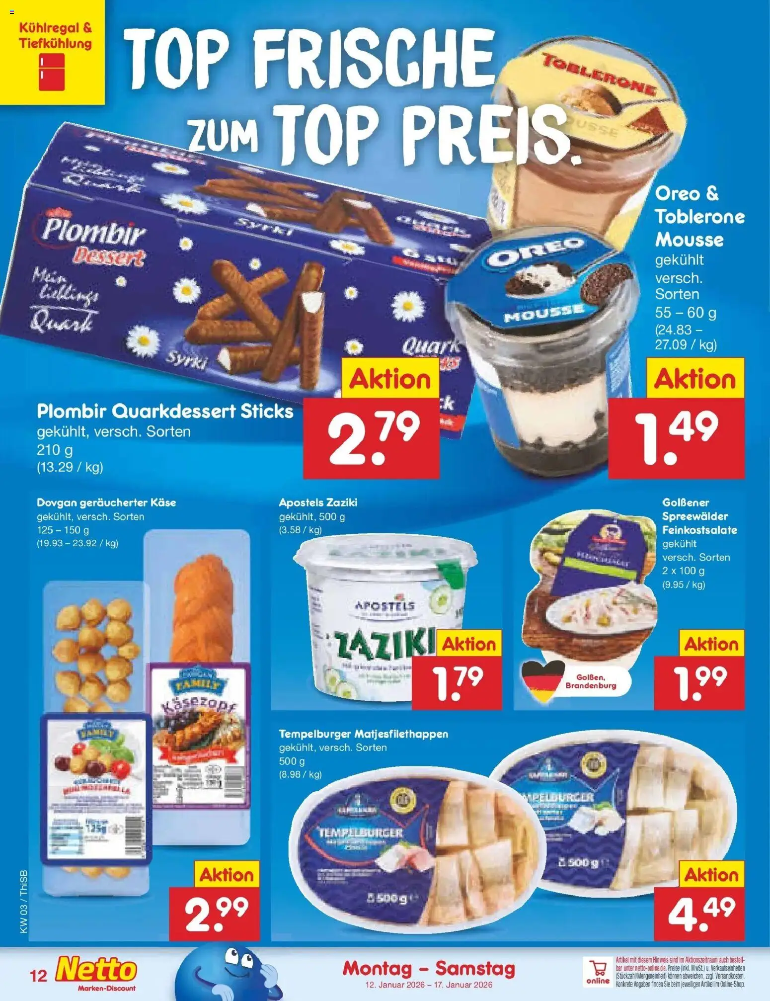 Netto Marken-Discount prospekt Pirna	 – gültig ab 12.01.2026 | Seite: 12 | Produkte: Top, Quark, Käse