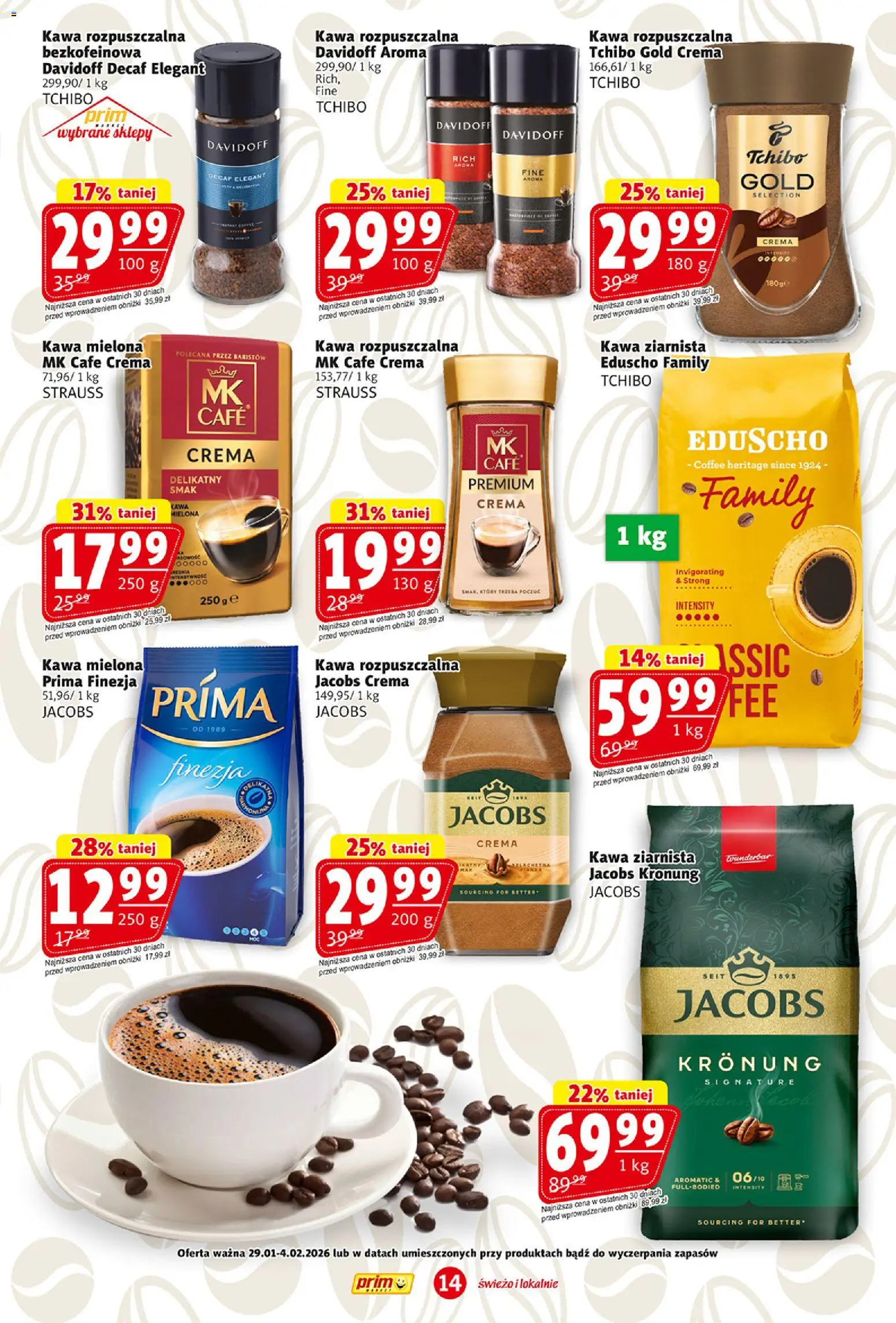 Prim Market Gazetka od 29.01.2026 | Strona: 14 | Produkty: Kawa mielona Prima, Kawa ziarnista, Tchibo, Kawa