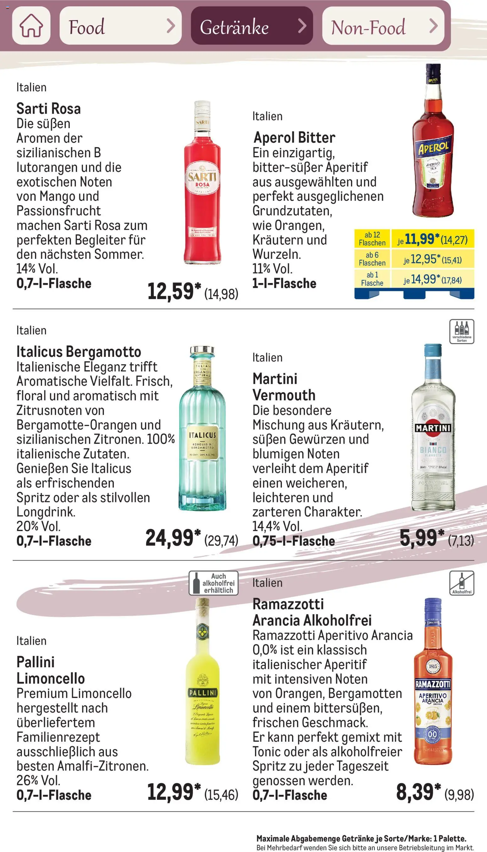 Metro Saisonkatalog Frühlingsgenuss – gültig ab 01.03.2026 | Seite: 73 | Produkte: Martini, Mango, Limoncello, Aperol