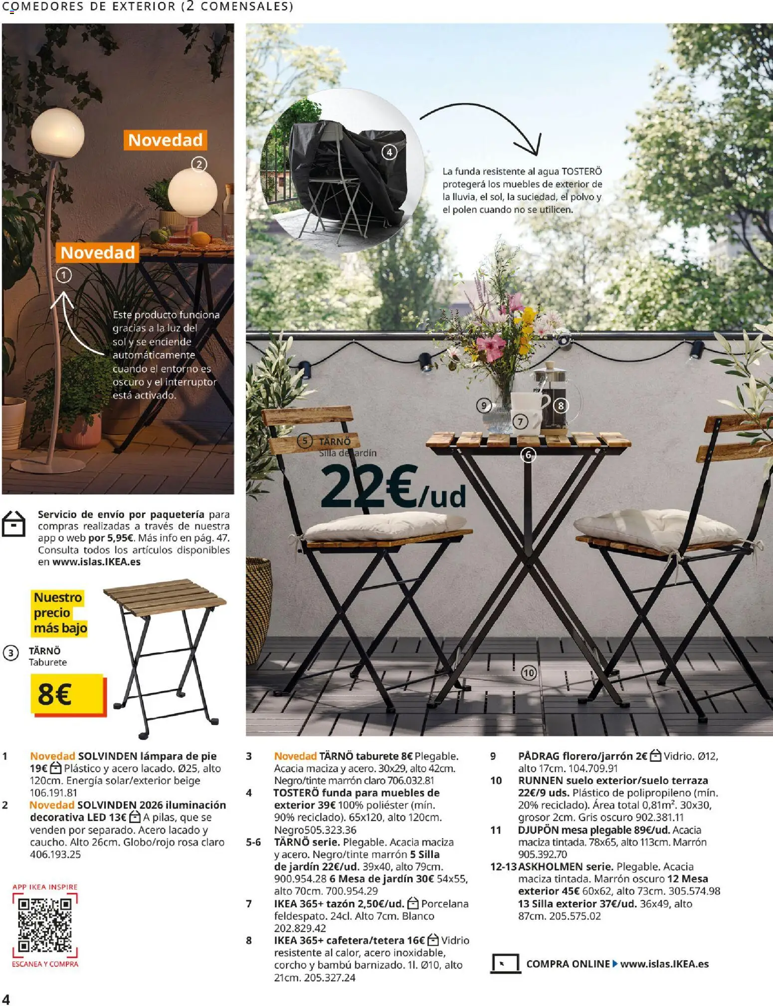 Catálogo IKEA Muebles de exterior │ válido desde el 17.12.2025 | Página: 4 | Productos: Mesa de jardín, Taburete, Funda, Lámpara