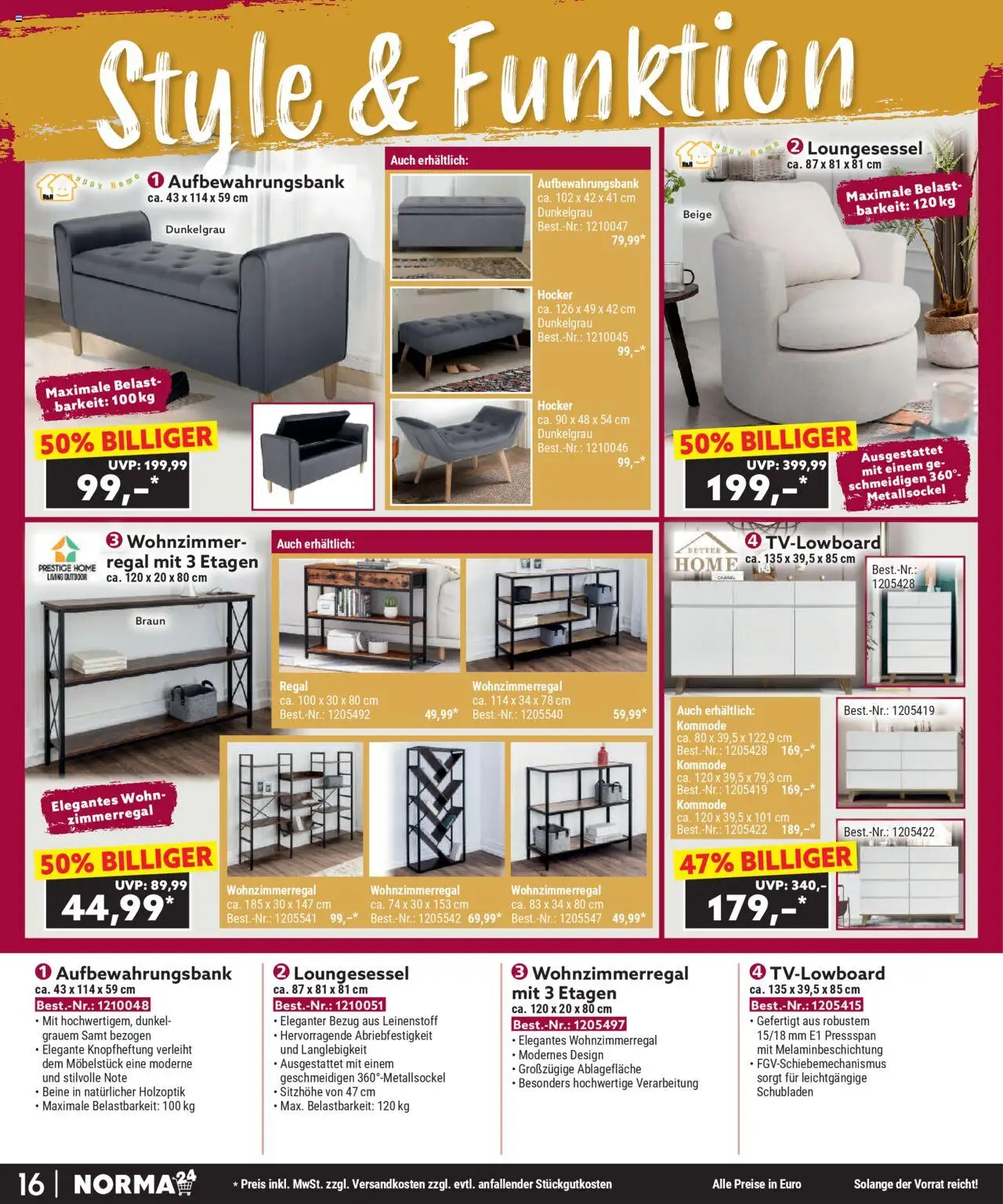 Norma Bestellmagazin Oktober 2025 – gültig ab 01.10.2025 | Seite: 16 | Produkte: Hocker, Kommode, Regal