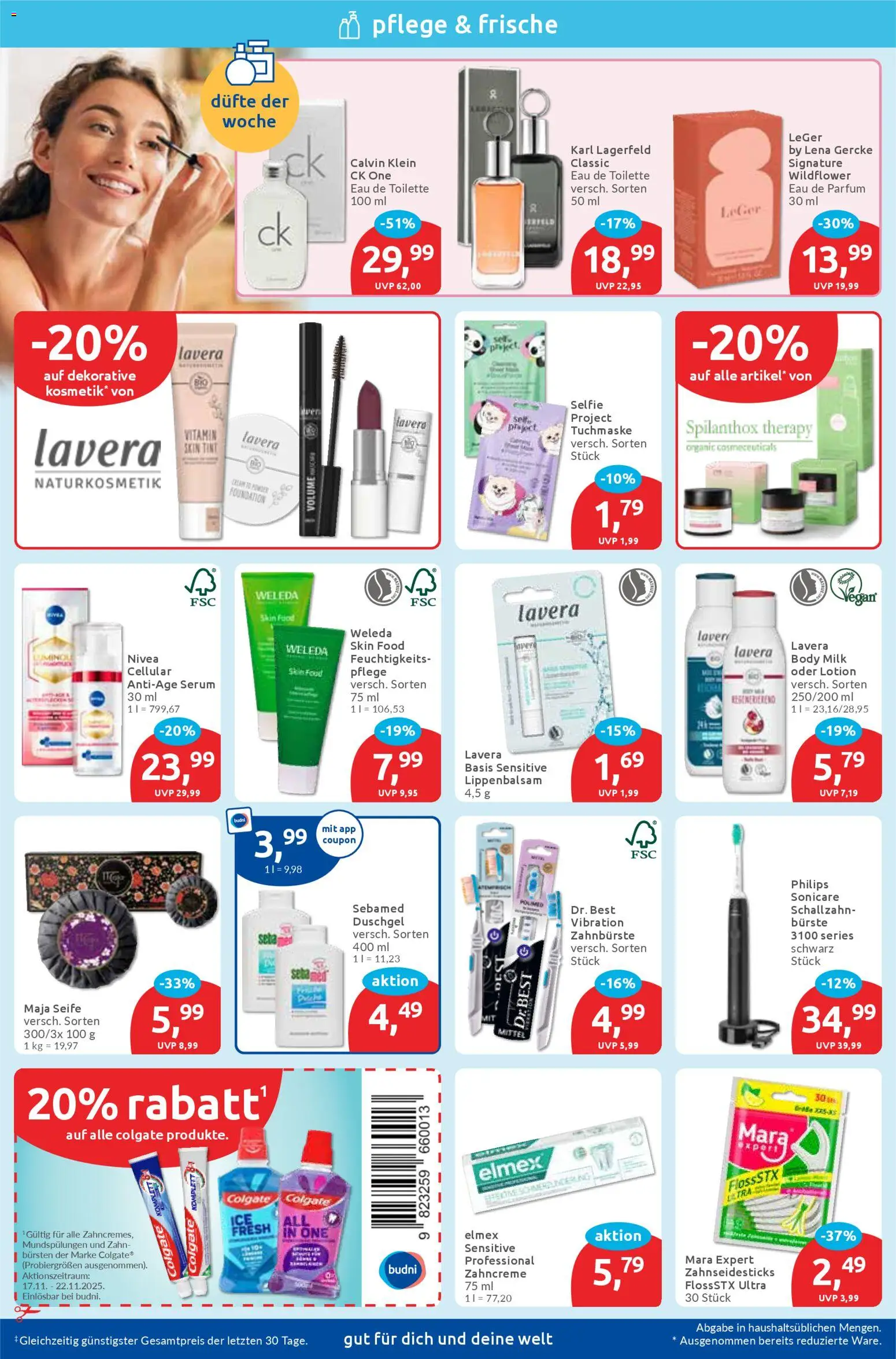 Budni Prospekt 	 – gültig ab 17.11.2025 | Seite: 2 | Produkte: Bürste, Zahnbürste, Body Milk, Tuchmaske