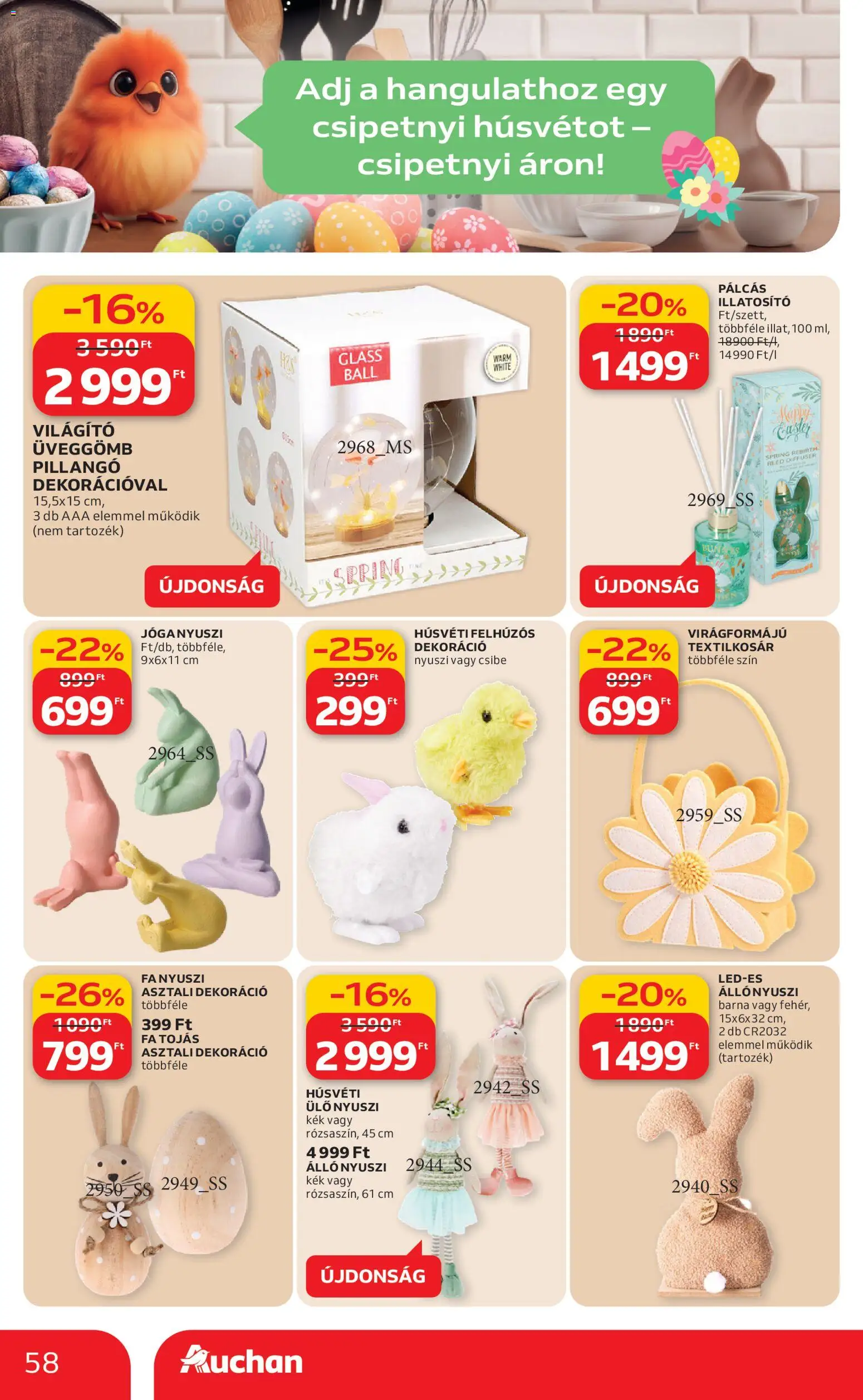 Auchan akciós ujság - amely érvényes a következő dátumtól: 12.03.2026 | Oldal: 58 | Termékek: Tojás, Dekoráció