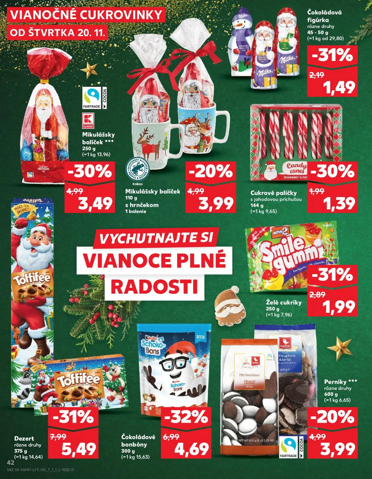 Nové Kaufland akcie – leták je platný od 20.11.2025 | Strana: 42 | Produkty: Kinder, Toffifee, Cukríky, Kakao