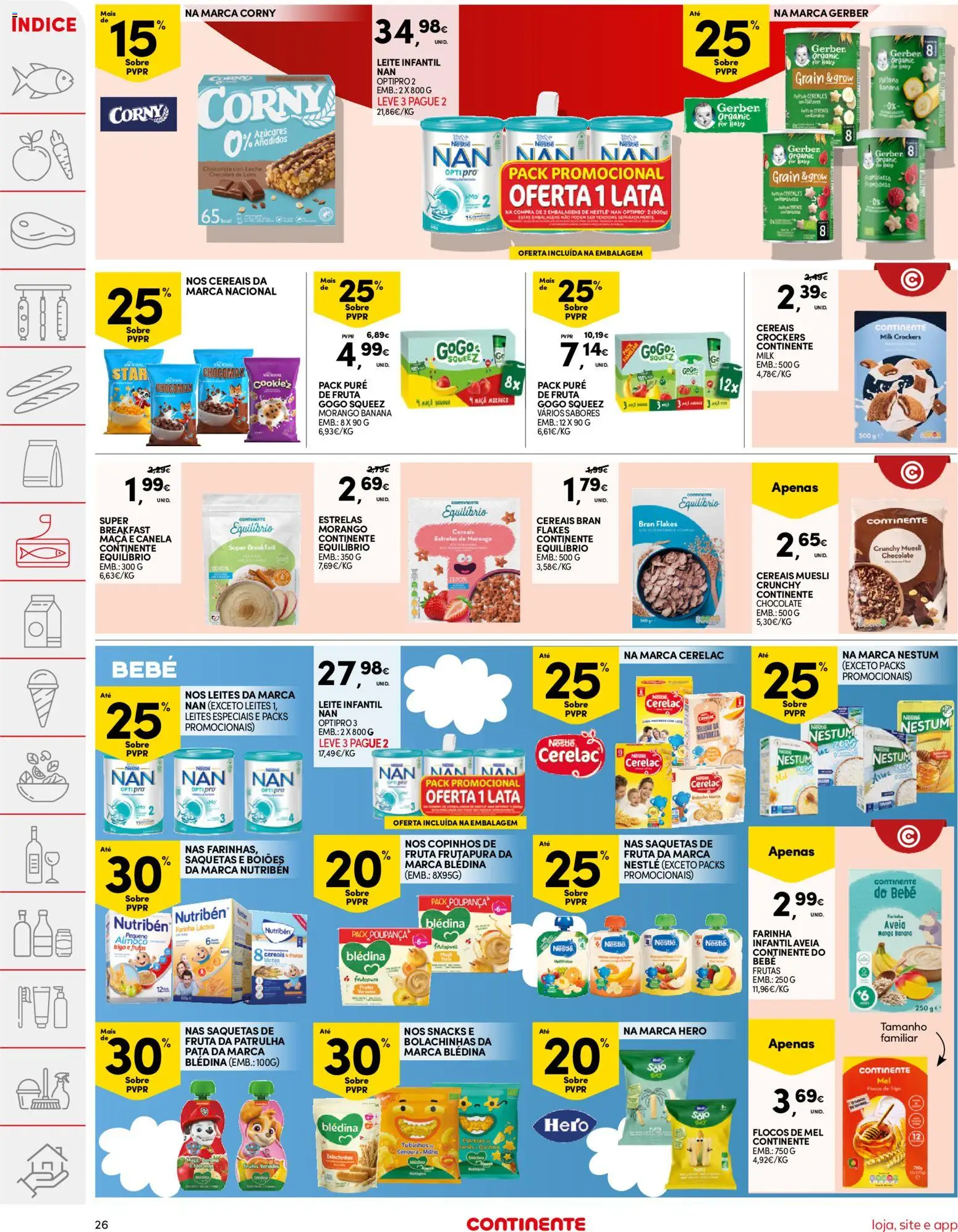 Continente folheto │ válido de 07.04.2026 | Página: 26 | Produtos: Aveia, Farinha láctea, Leite infantil, Flocos