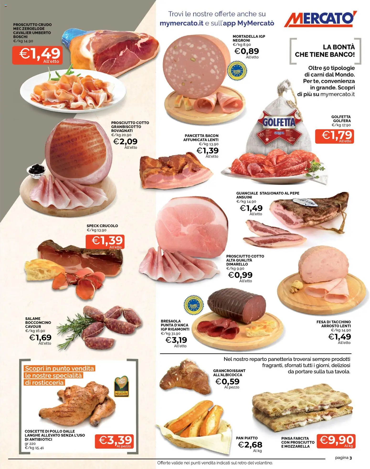 Volantino Mercatò del 23.04.2026 | Pagina: 3 | Prodotti: Prosciutto Crudo, Prosciutto Cotto, Pollo, Pepe