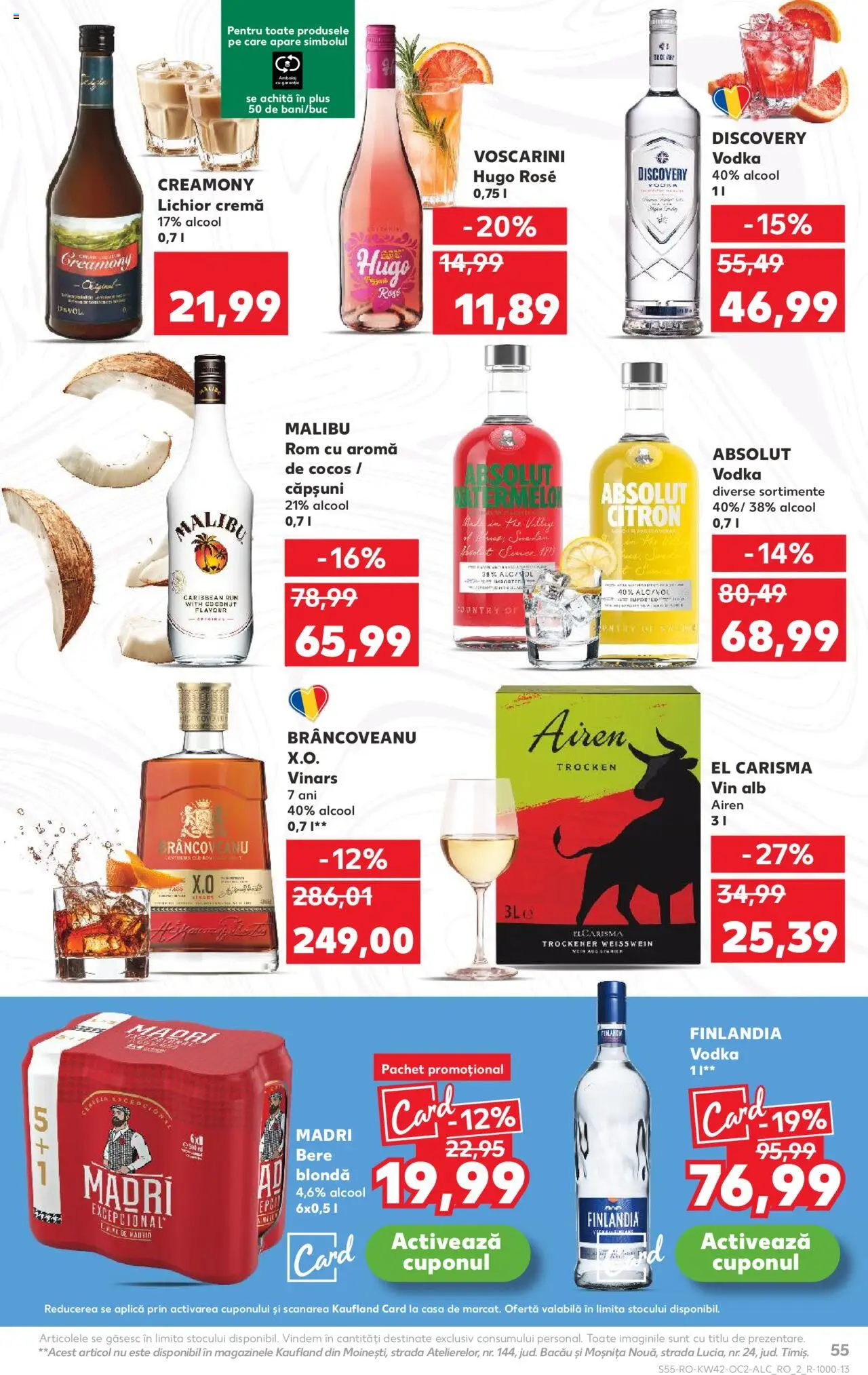 Kaufland RO akciós ujság - amely érvényes a következő dátumtól: 15.10.2025 | Oldal: 55 | Termékek: Malibu, Absolut vodka, Vodka