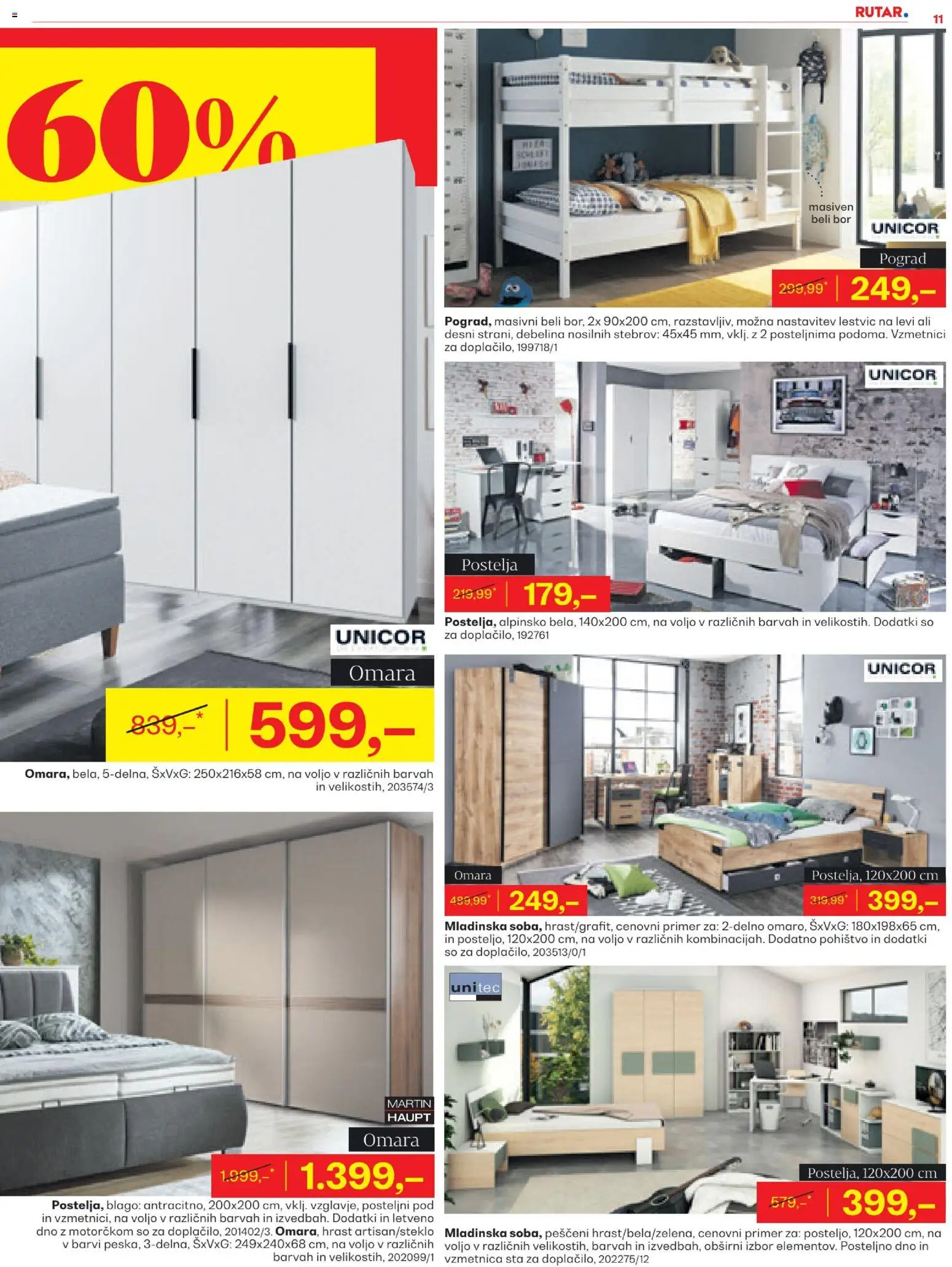 Novi Rutar katalog ponudbe – veljaven od 15.01.2026 | Stran: 11 | Izdelki: Pograd, Postelja, Vzmetnica, Omara