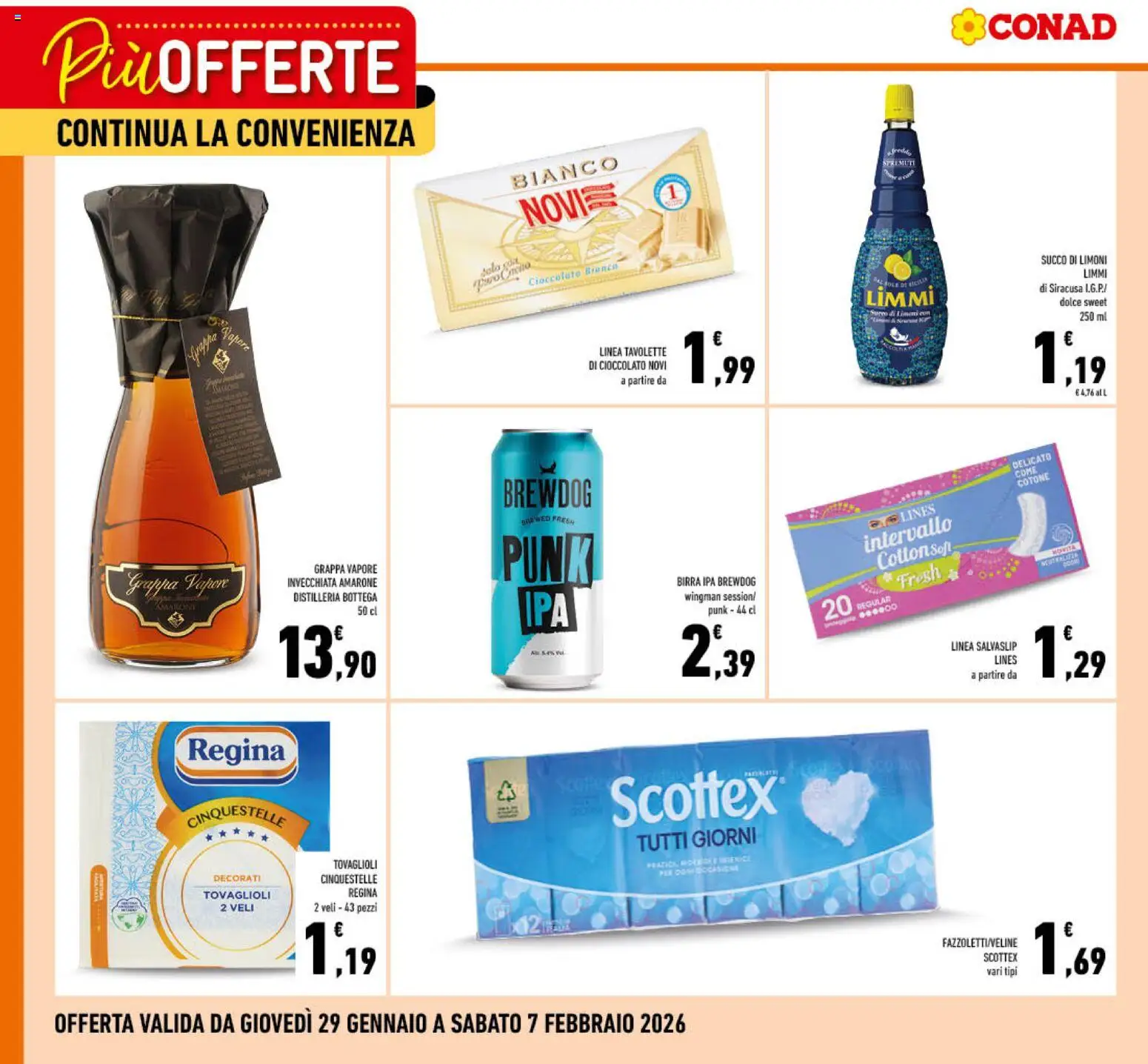 Volantino Conad del 29.01.2026 | Pagina: 2 | Prodotti: Cioccolato, Succo, Birra, Grappa