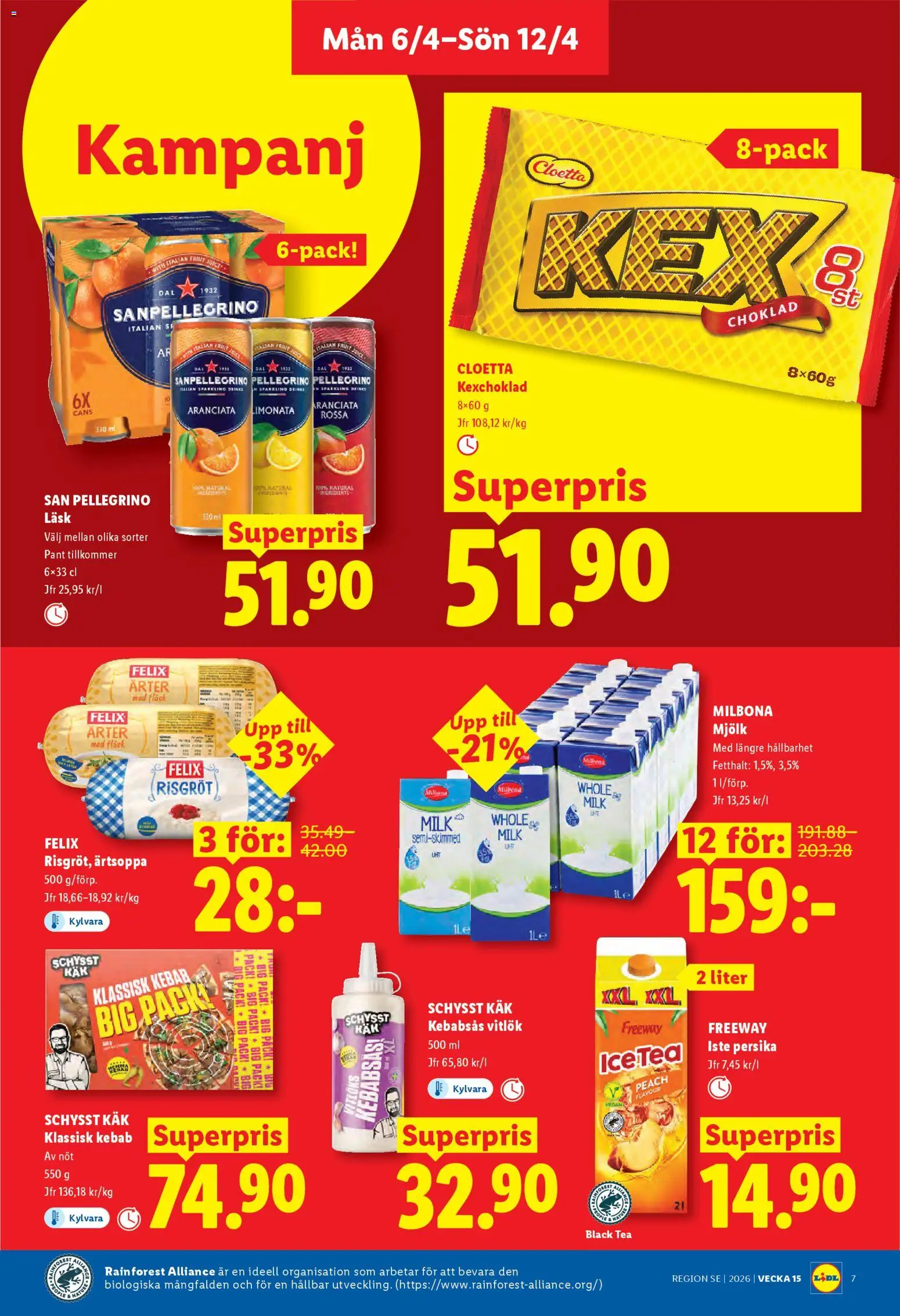 Lidl reklamblad aktuell från 06.04.2026 | Sida: 7 | Produkter: San pellegrino, Kebabsås, Juice, Persika