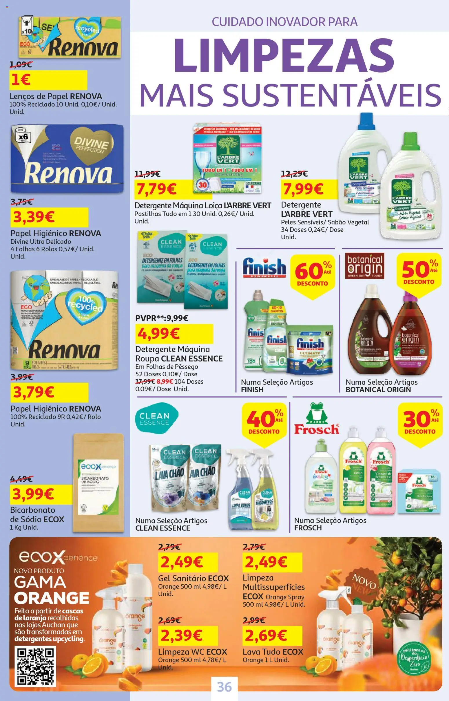 Auchan - Páscoa │ válido de 13.03.2026 | Página: 36 | Produtos: Papel higiénico, Lenços de papel, Sabão, Limpa vidros