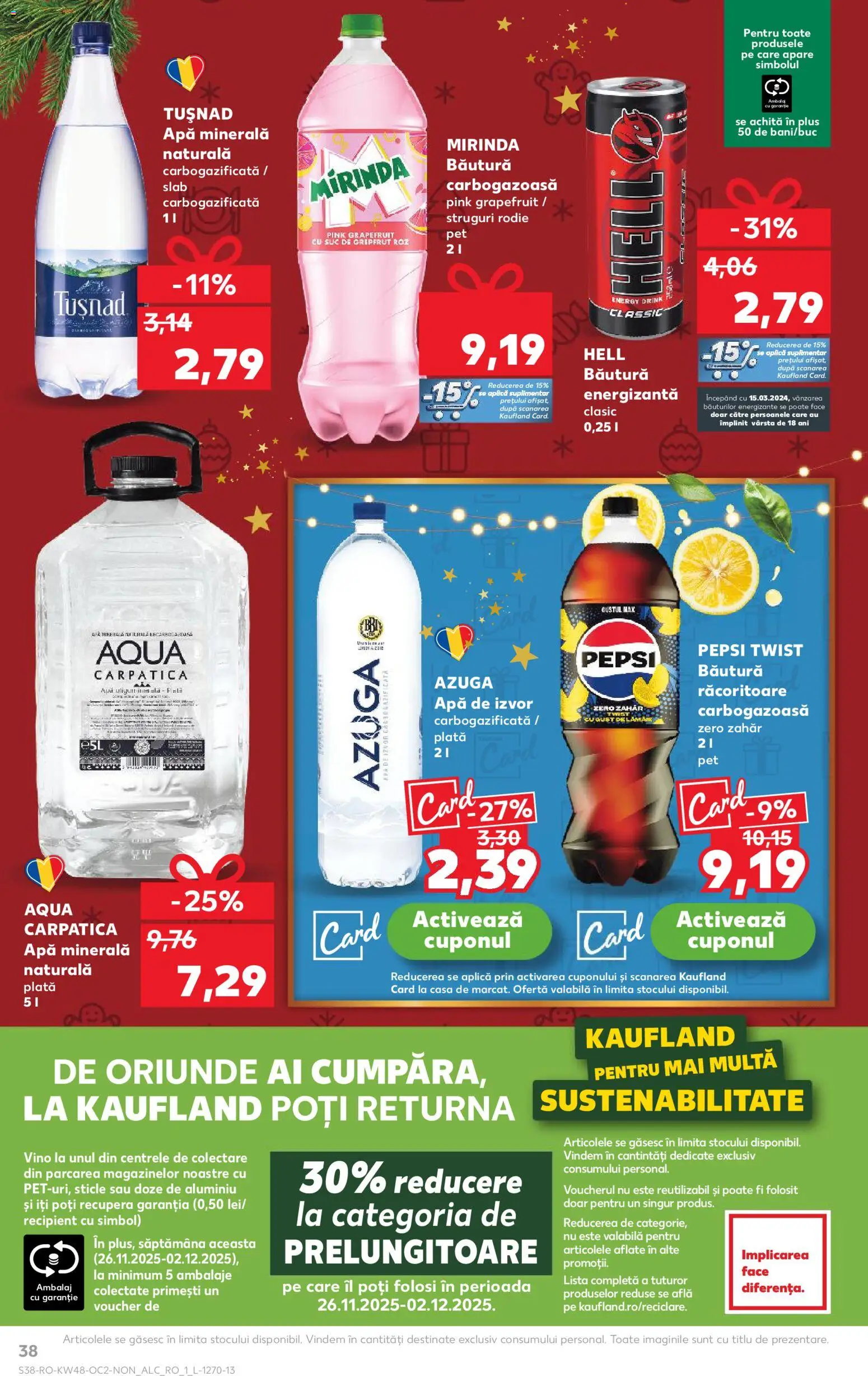 Kaufland RO akciós ujság - amely érvényes a következő dátumtól: 26.11.2025 | Oldal: 38 | Termékek: Pepsi, Grapefruit