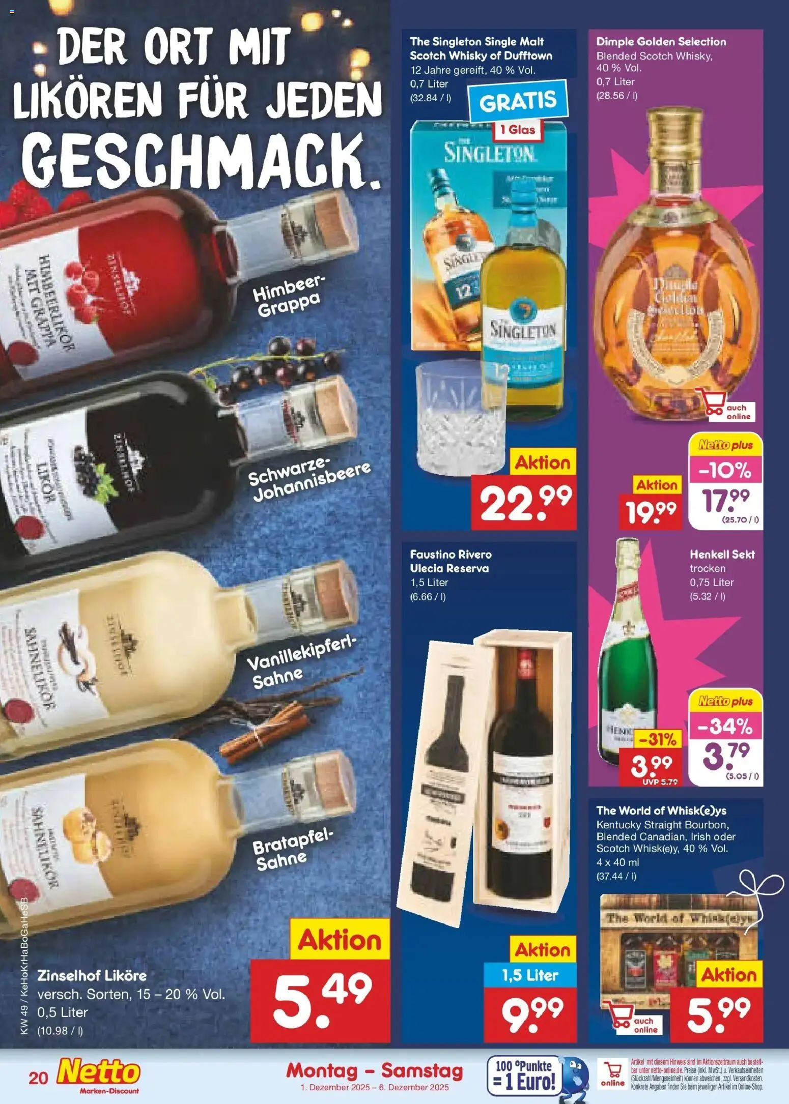 Netto Marken-Discount prospekt Bonn	 – gültig ab 01.12.2025 | Seite: 22 | Produkte: Whisky, Sekt, Likör, Sahne